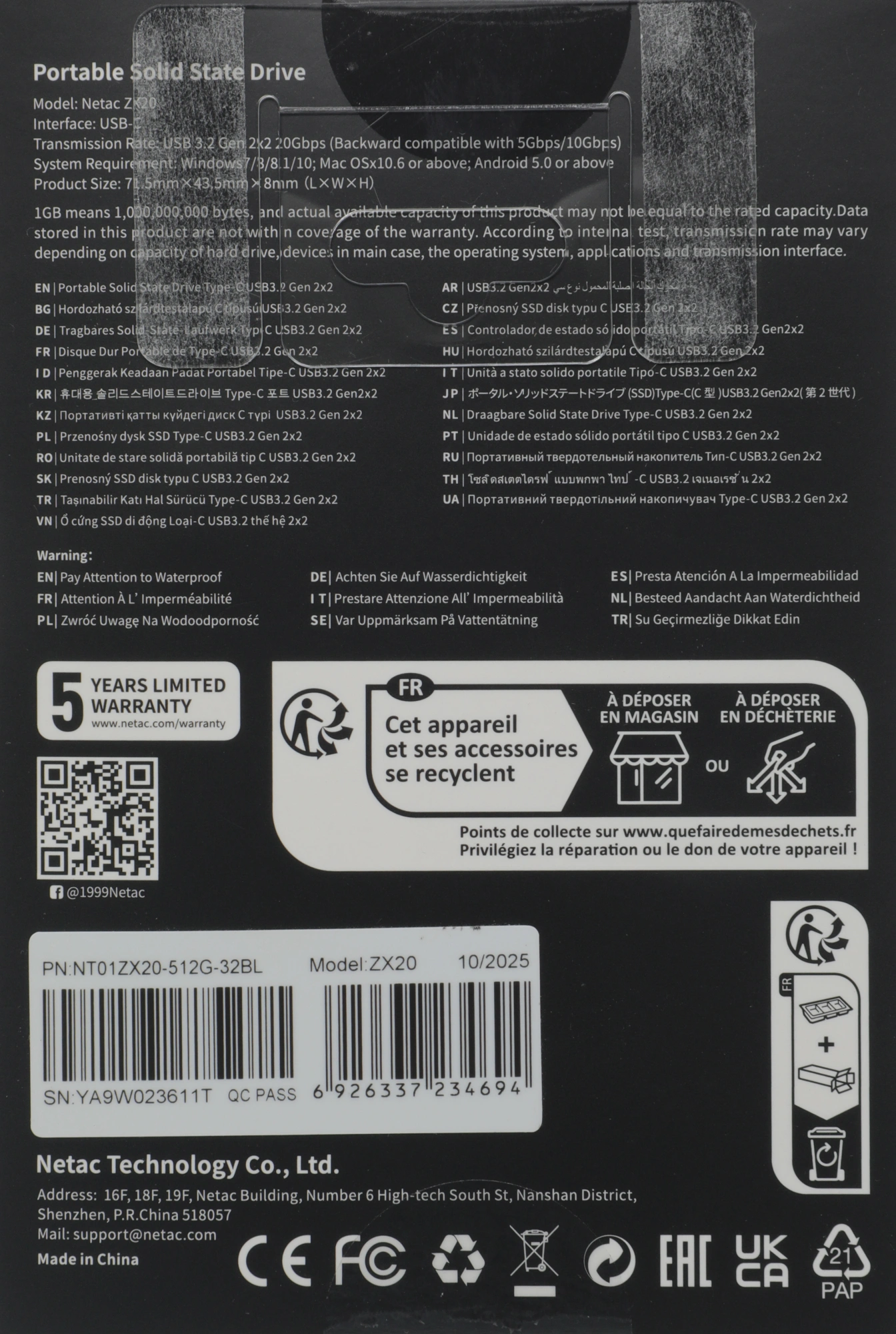 Накопитель SSD Netac USB-C 512Gb NT01ZX20-512G-32BL ZX20 2.5" синий — миниатюра 4