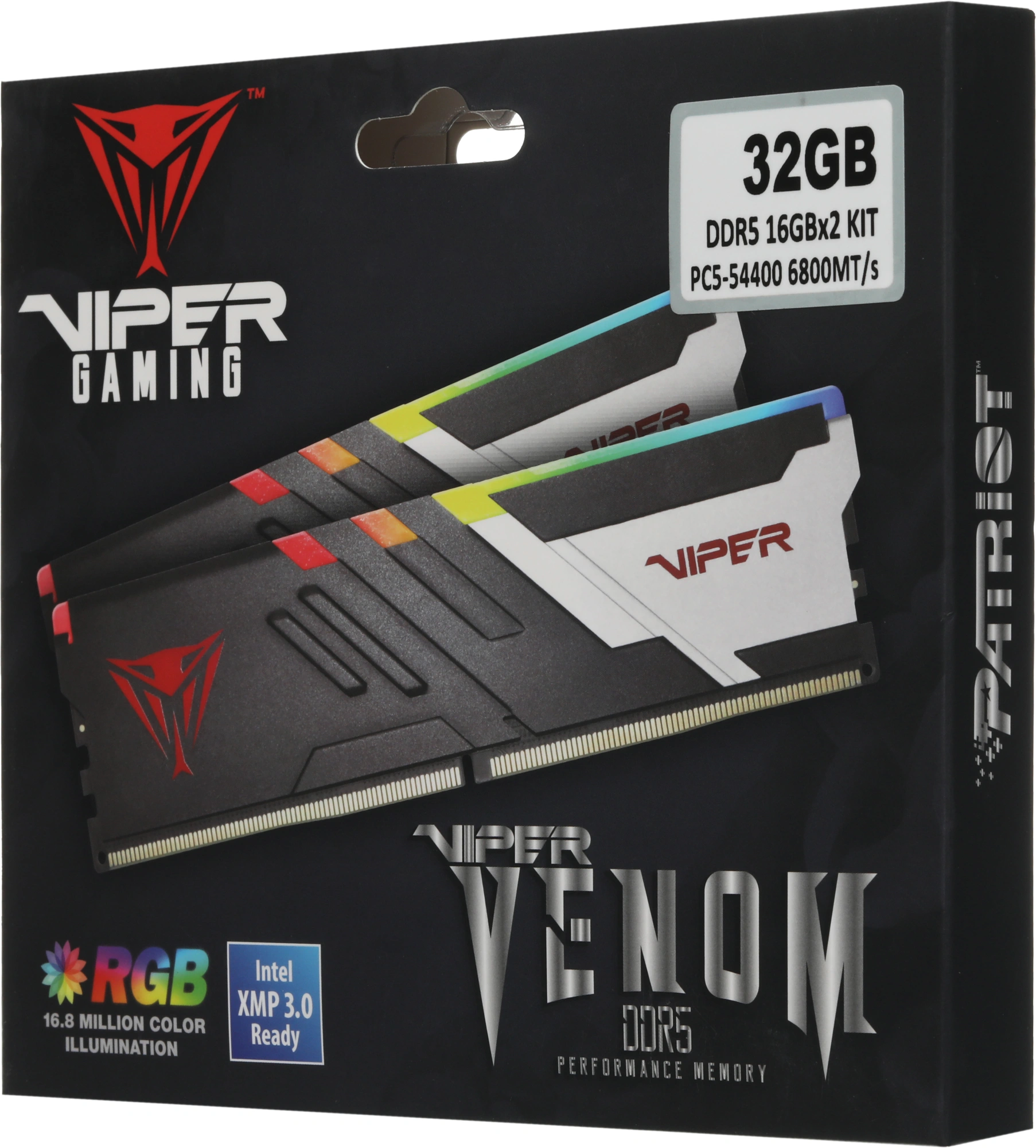 Память DDR5 2x16GB 6800MHz Patriot PVVR532G680C34K Viper Venom RGB RTL Gaming PC5-54400 CL34 DIMM UDIMM 288-pin 1.4В kit с радиатором Ret — миниатюра 11