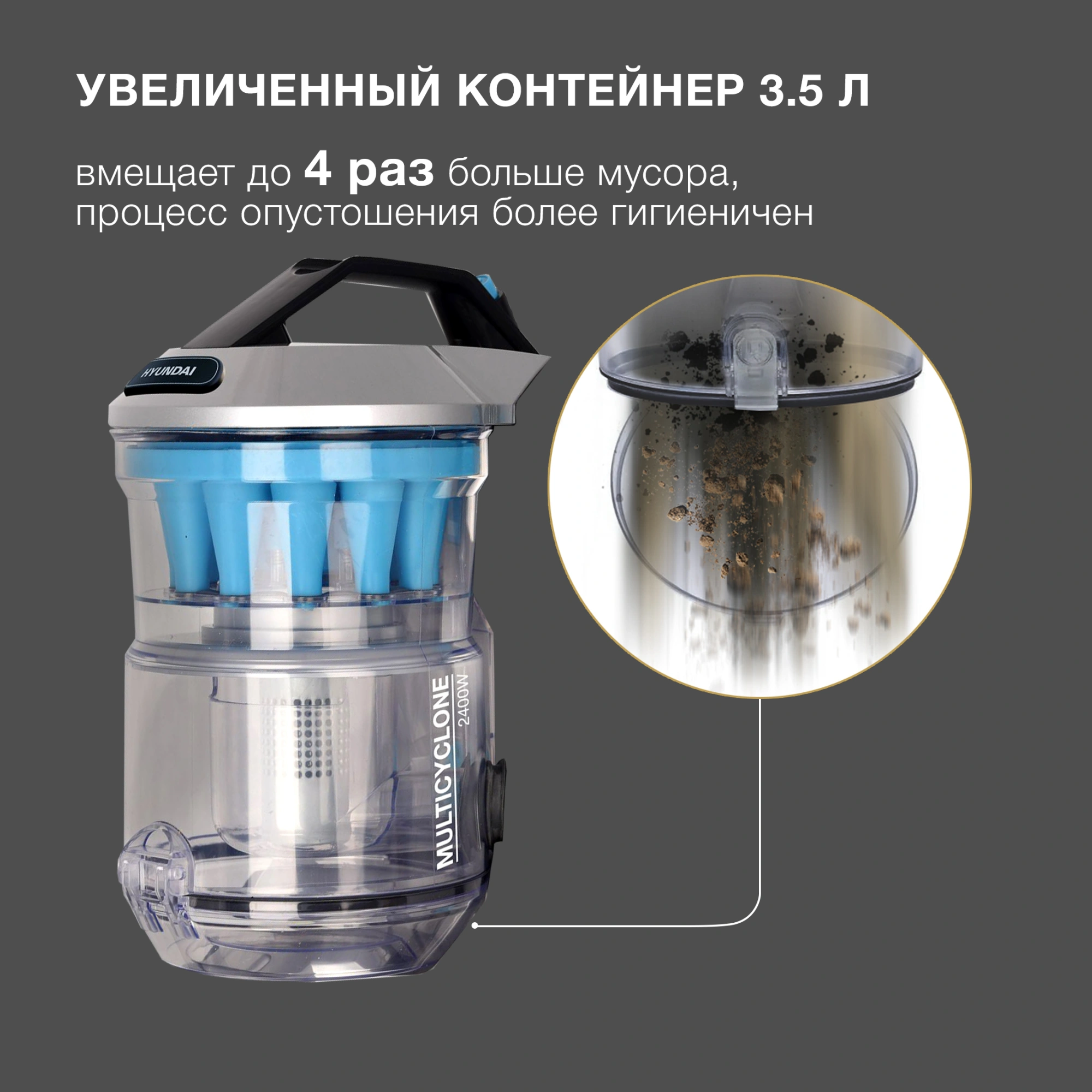 Пылесос Hyundai HYV-C2955 2400Вт серебристый/синий — миниатюра 18