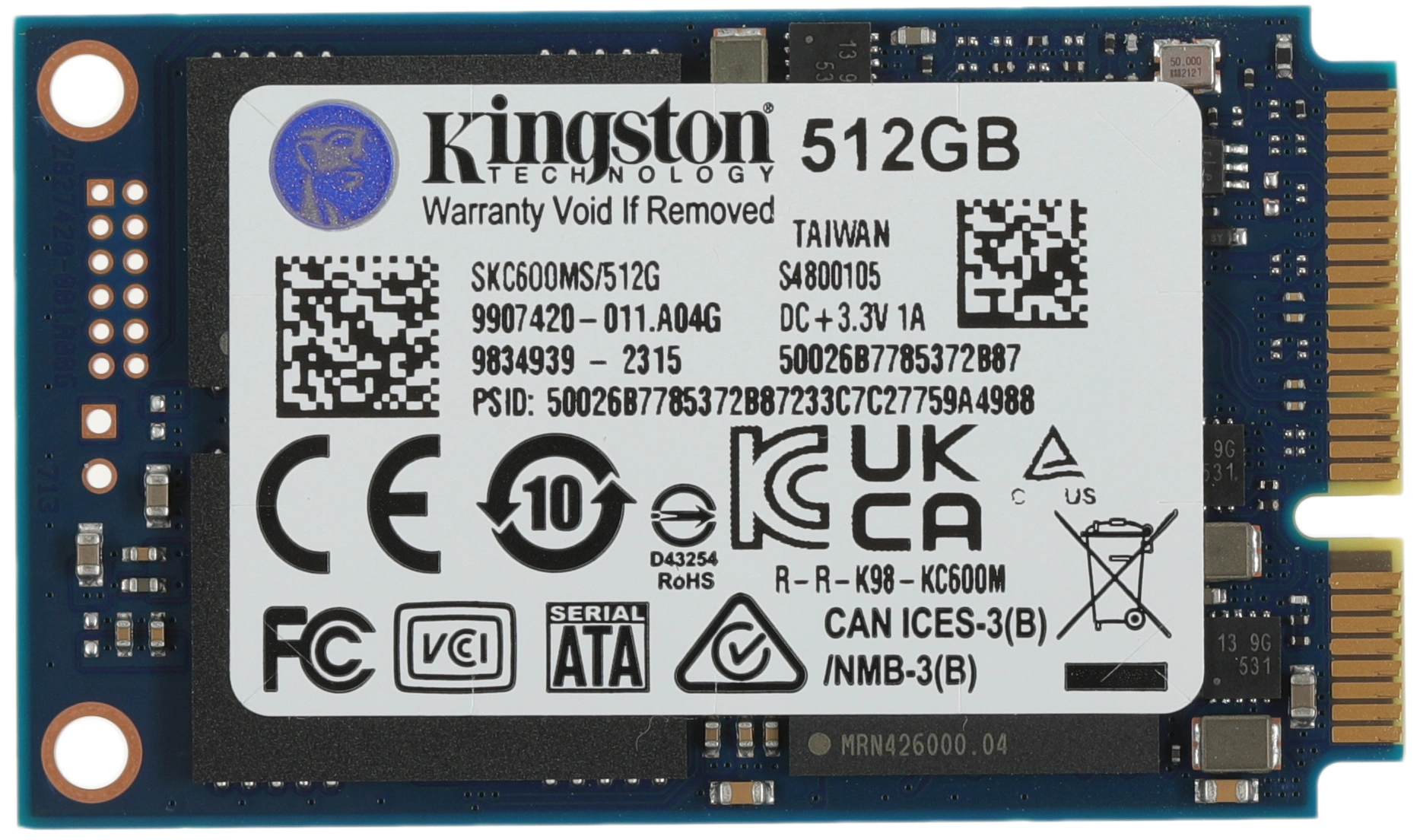 Накопитель SSD Kingston mSATA 512Gb SKC600MS/512G KC600 mSATA — фото 1