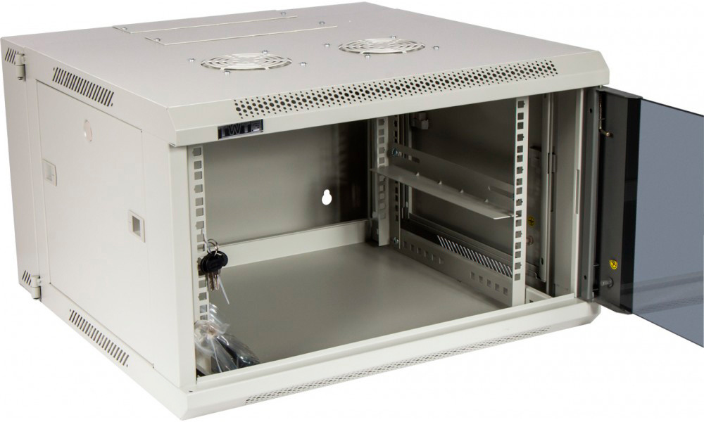 Шкаф коммутационный Lanmaster (TWT-CBW3M-12U-6X6-GY) настенный 12U 600x600мм пер.дв.металл задн.дв.спл.стал.лист 2 бок.пан. 60кг серый 441мм 23кг 120град. 635мм IP20 металл — миниатюра 2