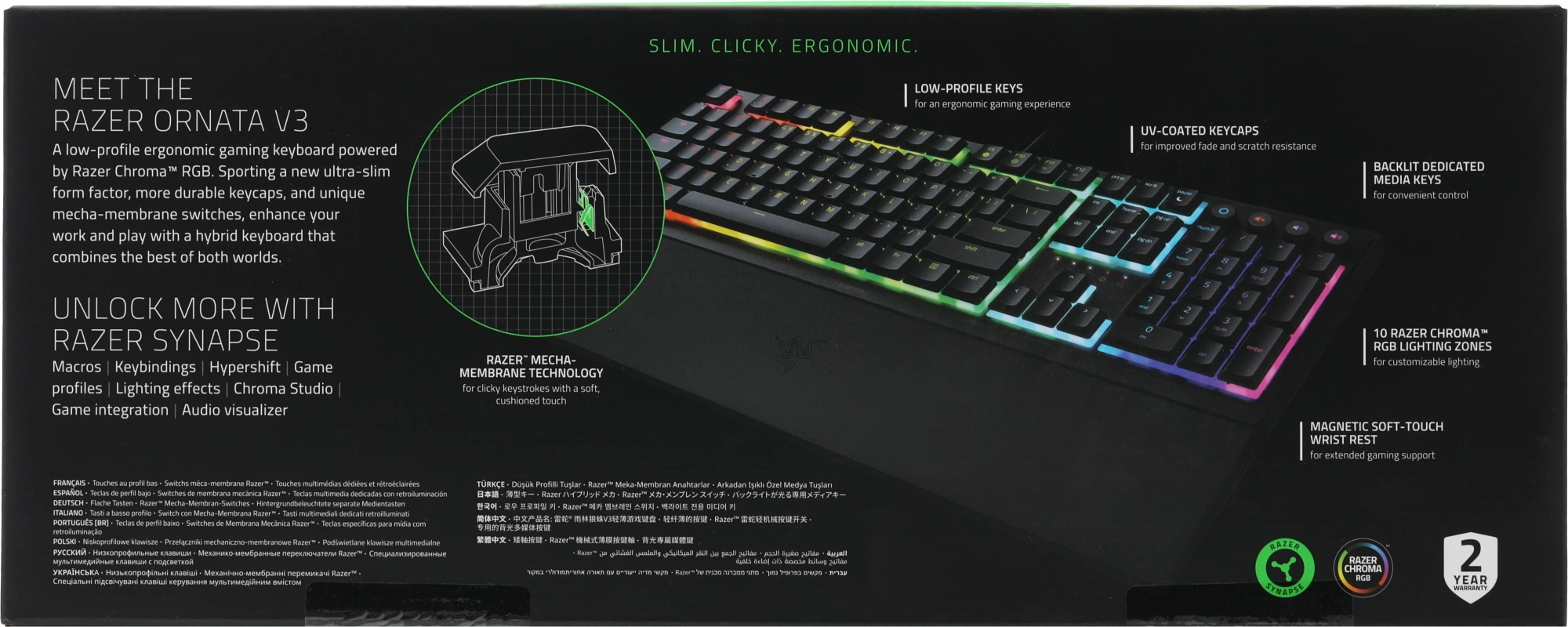 Клавиатура Razer Ornata V3 механическая черный USB Multimedia for gamer LED (подставка для запястий) (RZ03-04460800-R3R1) — миниатюра 16