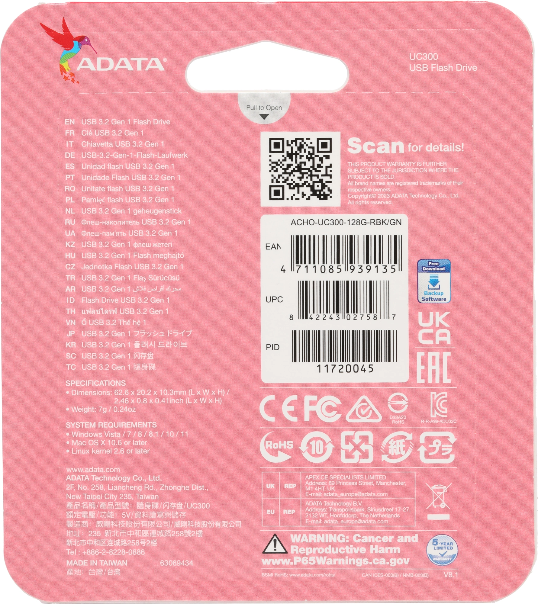 Флеш Диск A-Data 128Gb Type-C UC300 ACHO-UC300-128G-RBK/GN USB3.2 черный/зеленый — миниатюра 4