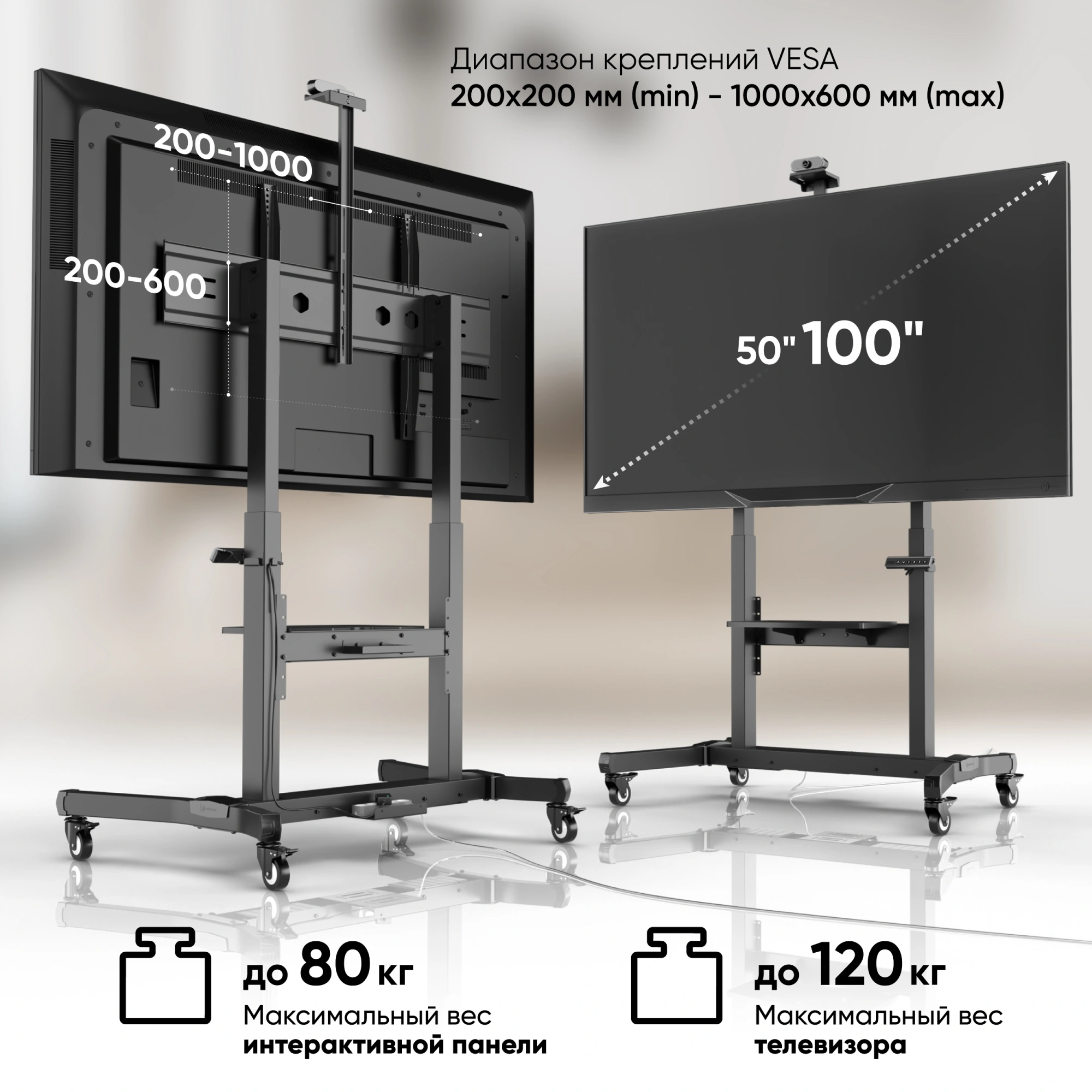 Стойка для телевизора Onkron TS1991 eLift черный 50"-100" макс.130кг напольный наклон (моторизованный лифт) — миниатюра 6