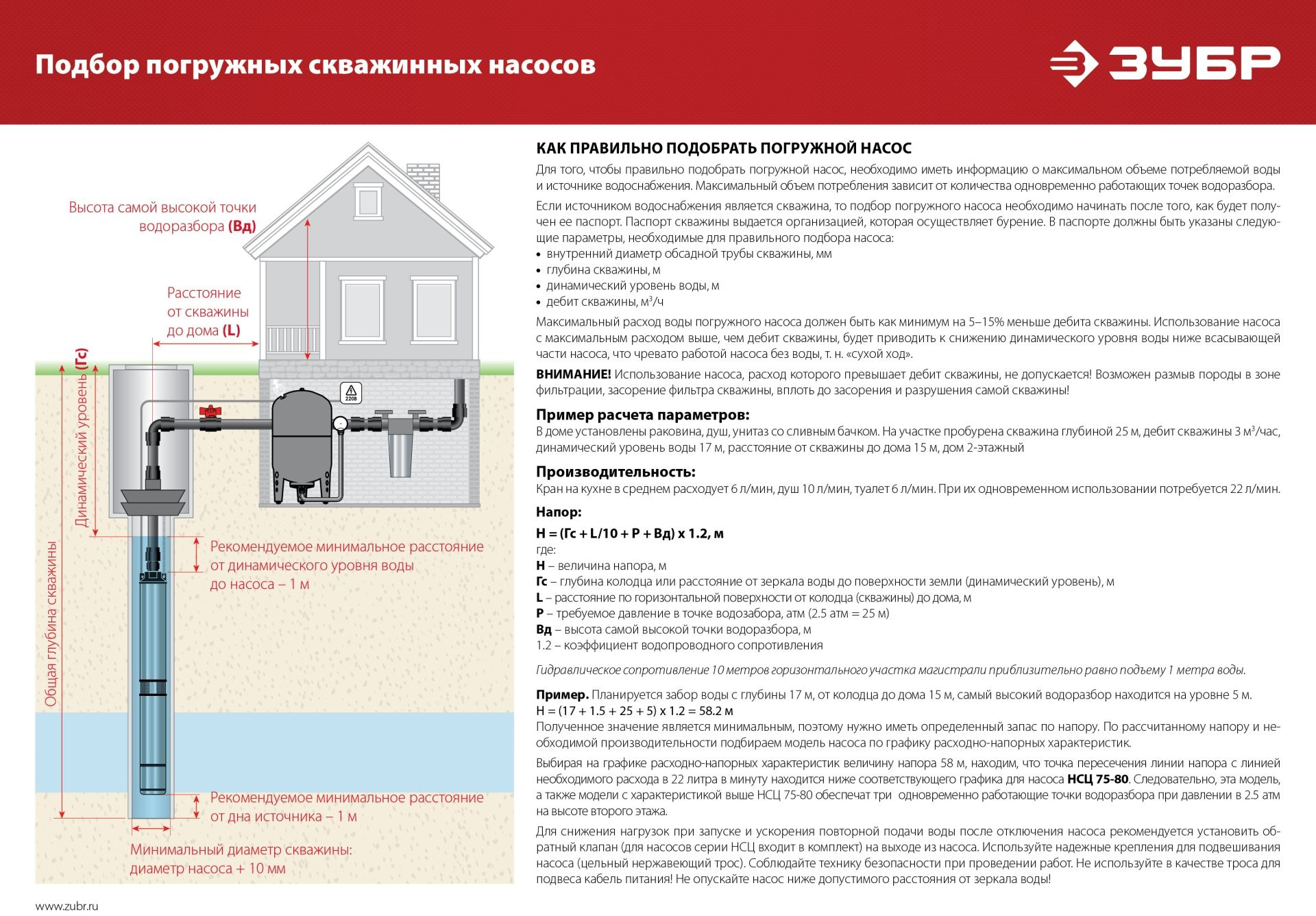 Насос скважинный Зубр Мастер НСЦ-100-135 1800Вт 5700л/час центробежный — миниатюра 3