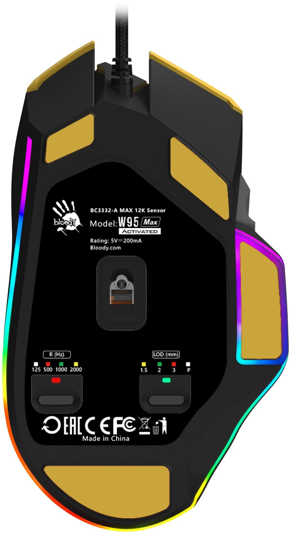 Мышь A4Tech Bloody W95 Max Sports желтый/серый оптическая 12000dpi USB 10but (W95 MAX SPORTS LIME) — миниатюра 9