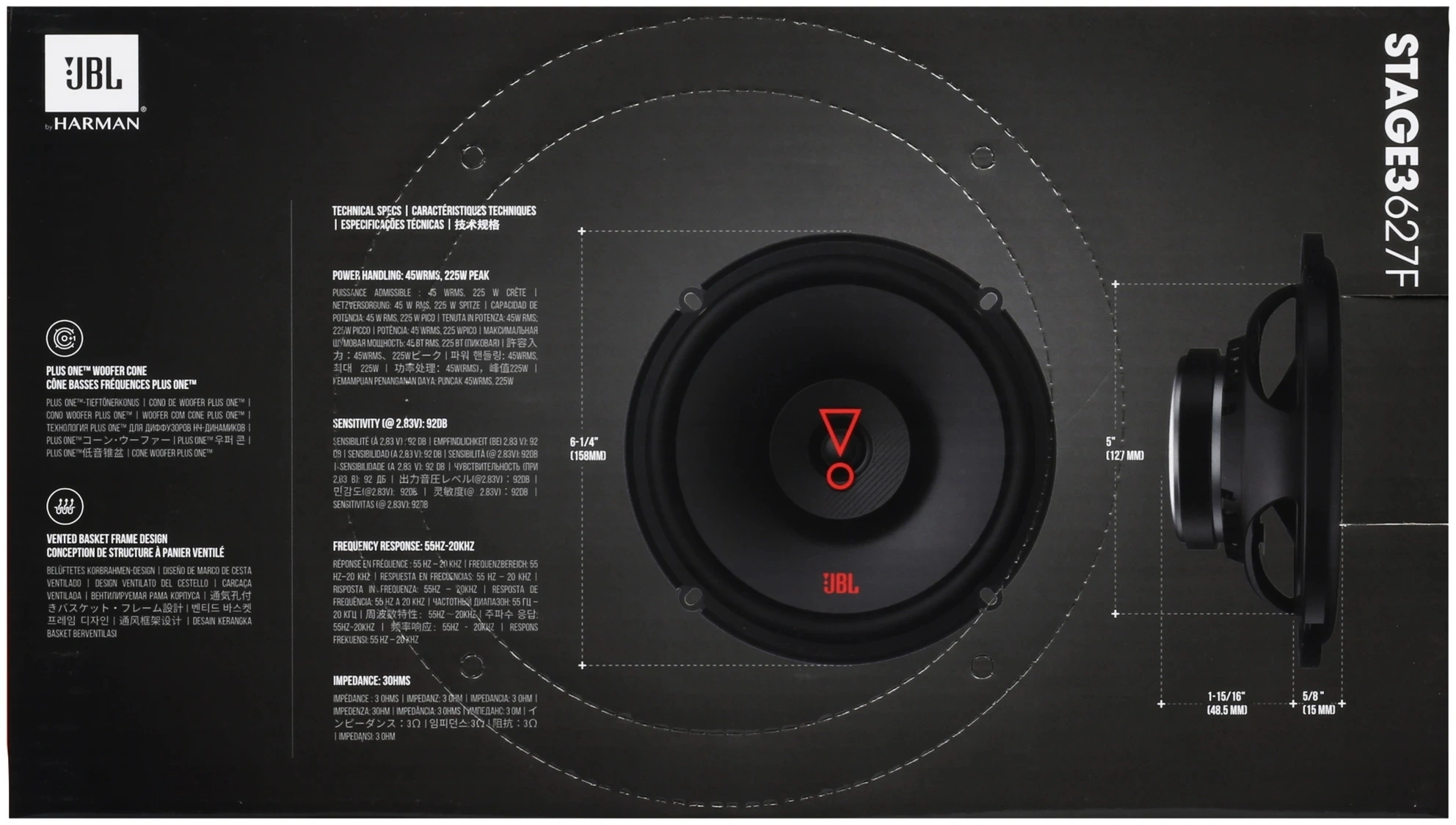 Колонки автомобильные JBL Stage3 627F (без решетки) 225Вт 92дБ 3Ом 16см (6дюйм) (ком.:2кол.) коаксиальные двухполосные — миниатюра 7