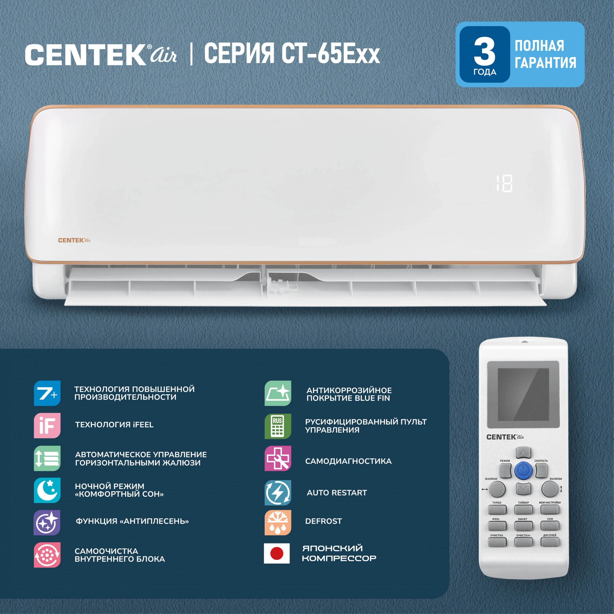 Сплит-система Centek CT-65E12 белый — миниатюра 8