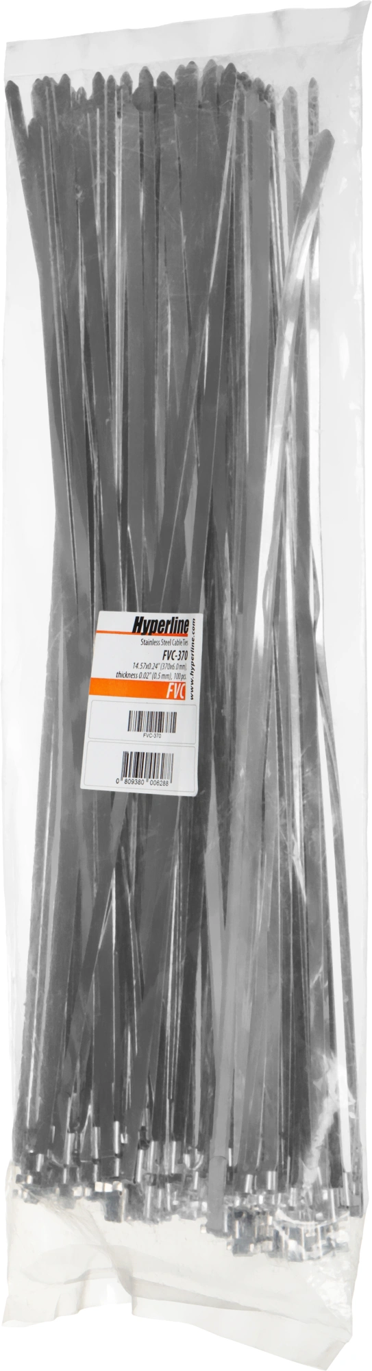 Стяжка металлическая Hyperline FVC-370 370x6мм (упак:100шт) сталь AISI 410L универсальный натуральный — миниатюра 3