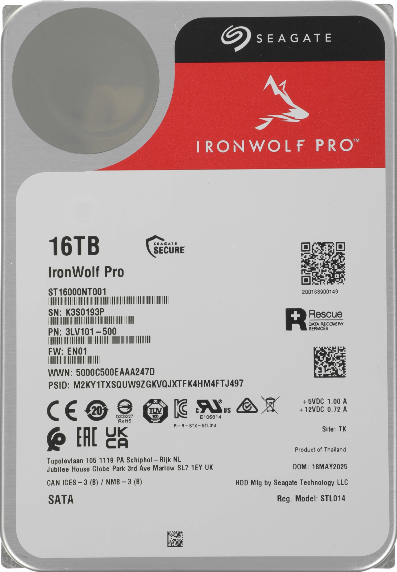 Жесткий диск Seagate SATA-III 16Tb ST16000NT001 NAS Ironwolf Pro 512E (7200rpm) 256Mb 3.5" — фото 1
