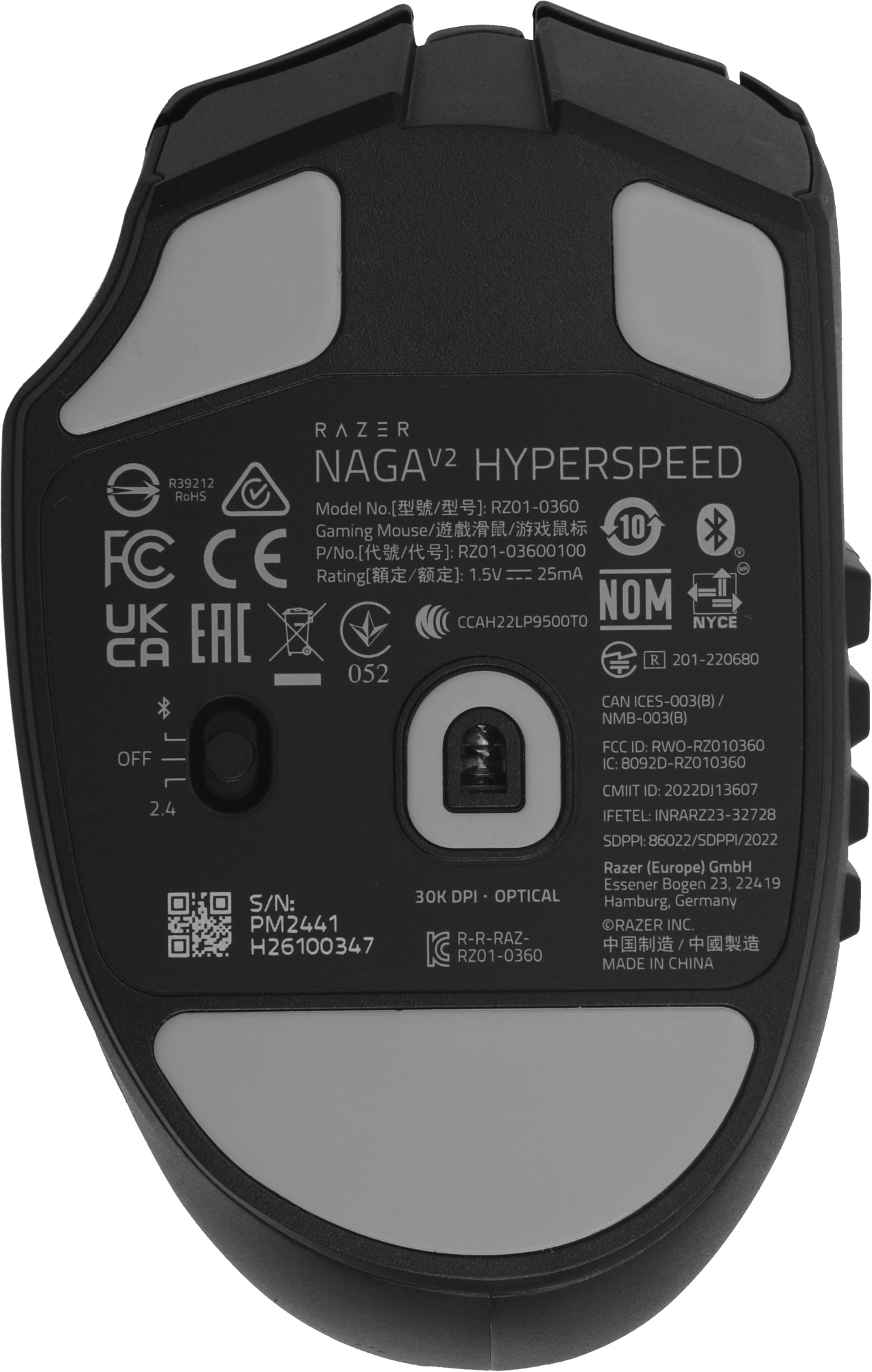 Мышь Razer Naga V2 HyperSpeed черный оптическая 30000dpi беспров. BT/Radio для ноутбука 17but (RZ01-03600100-R3G1) — миниатюра 7
