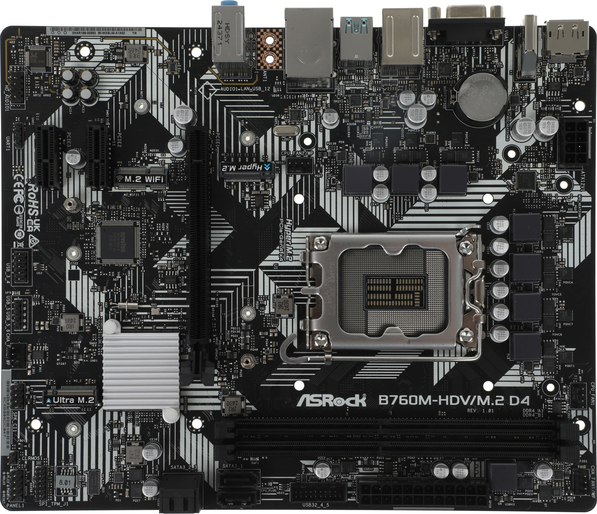 Материнская плата Asrock B760M-HDV/M.2 D4 Soc-1700 Intel B760 2xDDR4 mATX AC`97 8ch(7.1) GbLAN RAID+VGA+HDMI+DP — миниатюра 2