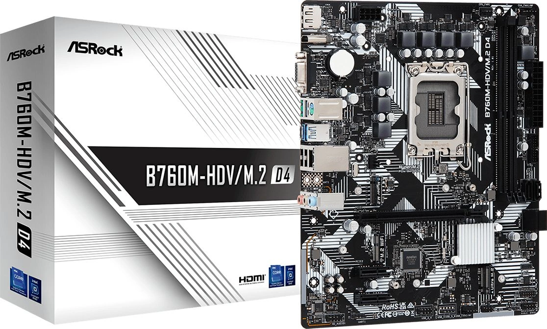 Материнская плата Asrock B760M-HDV/M.2 D4 Soc-1700 Intel B760 2xDDR4 mATX AC`97 8ch(7.1) GbLAN RAID+VGA+HDMI+DP — фото 1