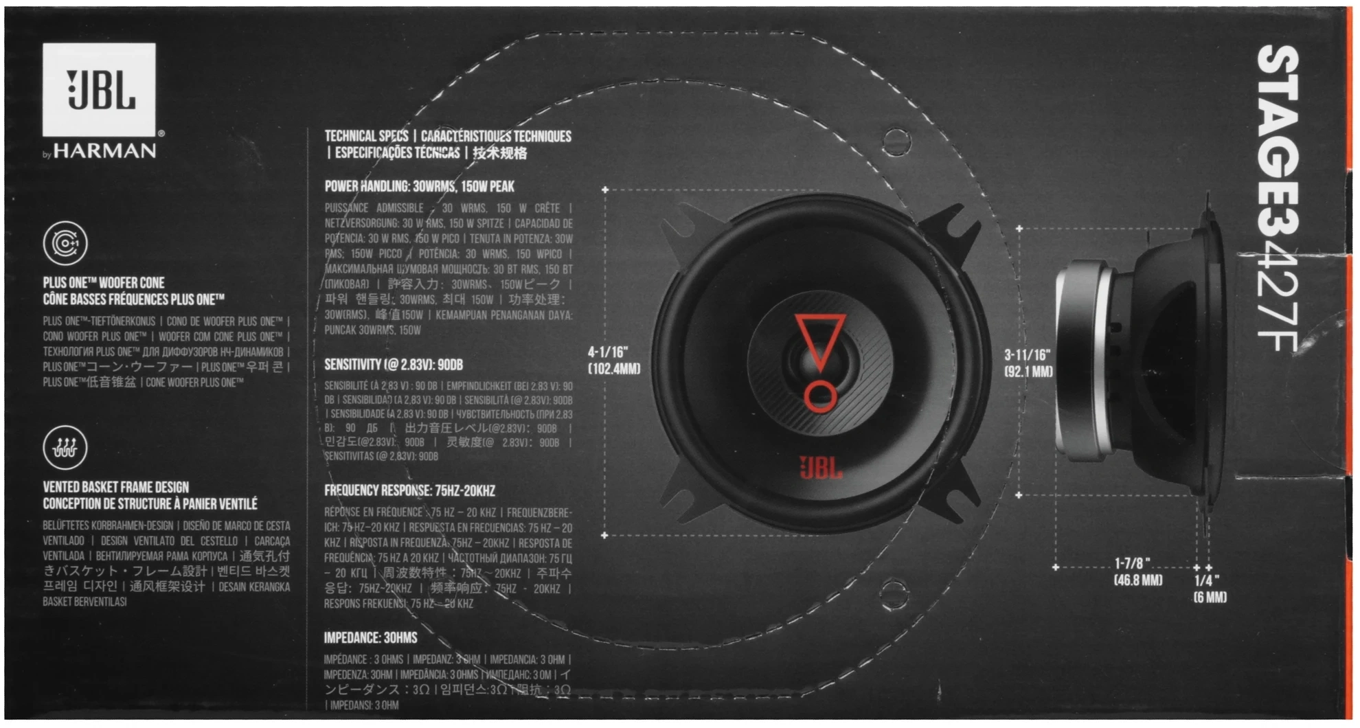 Колонки автомобильные JBL Stage3 427F 150Вт 90дБ 3Ом 10см (4дюйм) (ком.:2кол.) коаксиальные двухполосные — миниатюра 7