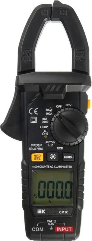 Клещи токоизмерительные IEK ARMA2L 5 CM1C цифр. измер.ток:переменный черный (A2L5-CM13-01) — фото 1