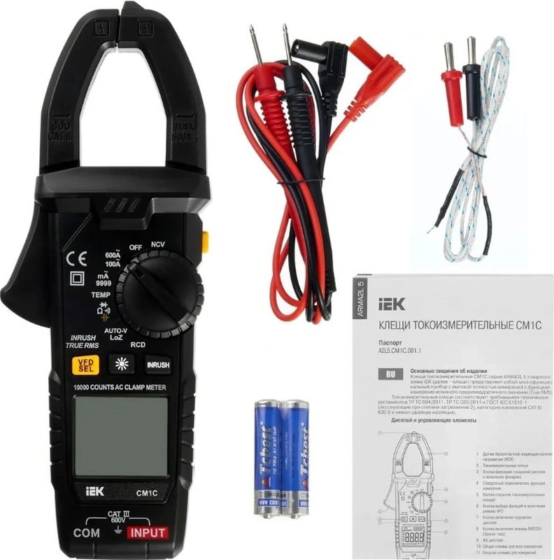 Клещи токоизмерительные IEK ARMA2L 5 CM1C цифр. измер.ток:переменный черный (A2L5-CM13-01) — миниатюра 5