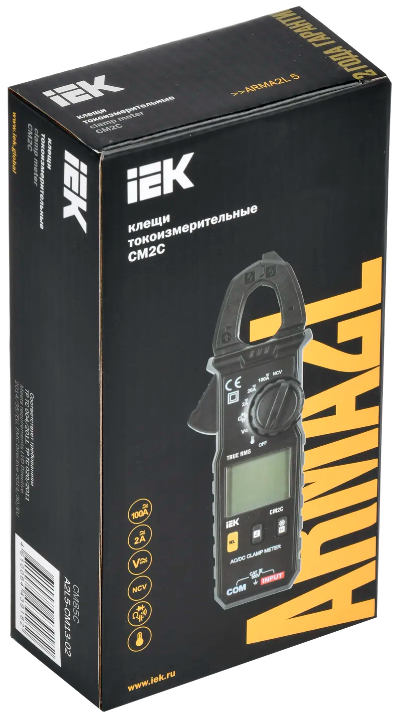 Клещи токоизмерительные IEK ARMA2L 5 CM2C цифр. измер.ток:переменный/постоянный черный (A2L5-CM13-02) — фото 1