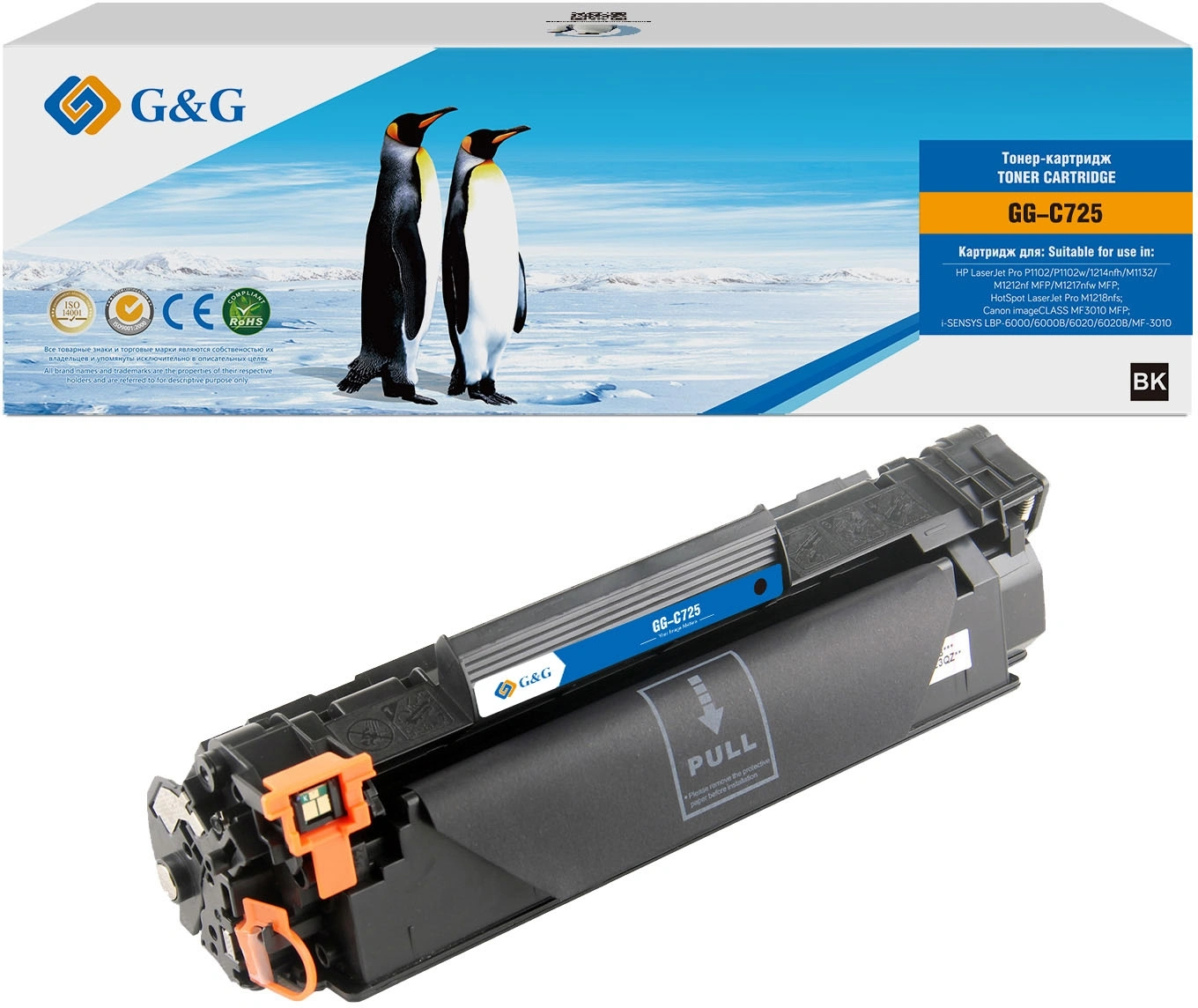 Картридж лазерный G&G GG-C725 черный (1600стр.) для Canon imageCLASS MF3010 MFP/LBP-6000/6000B/6020/6020B/MF-3010, LJ P1102/1102w Pro M1130/1212 HP — миниатюра 2