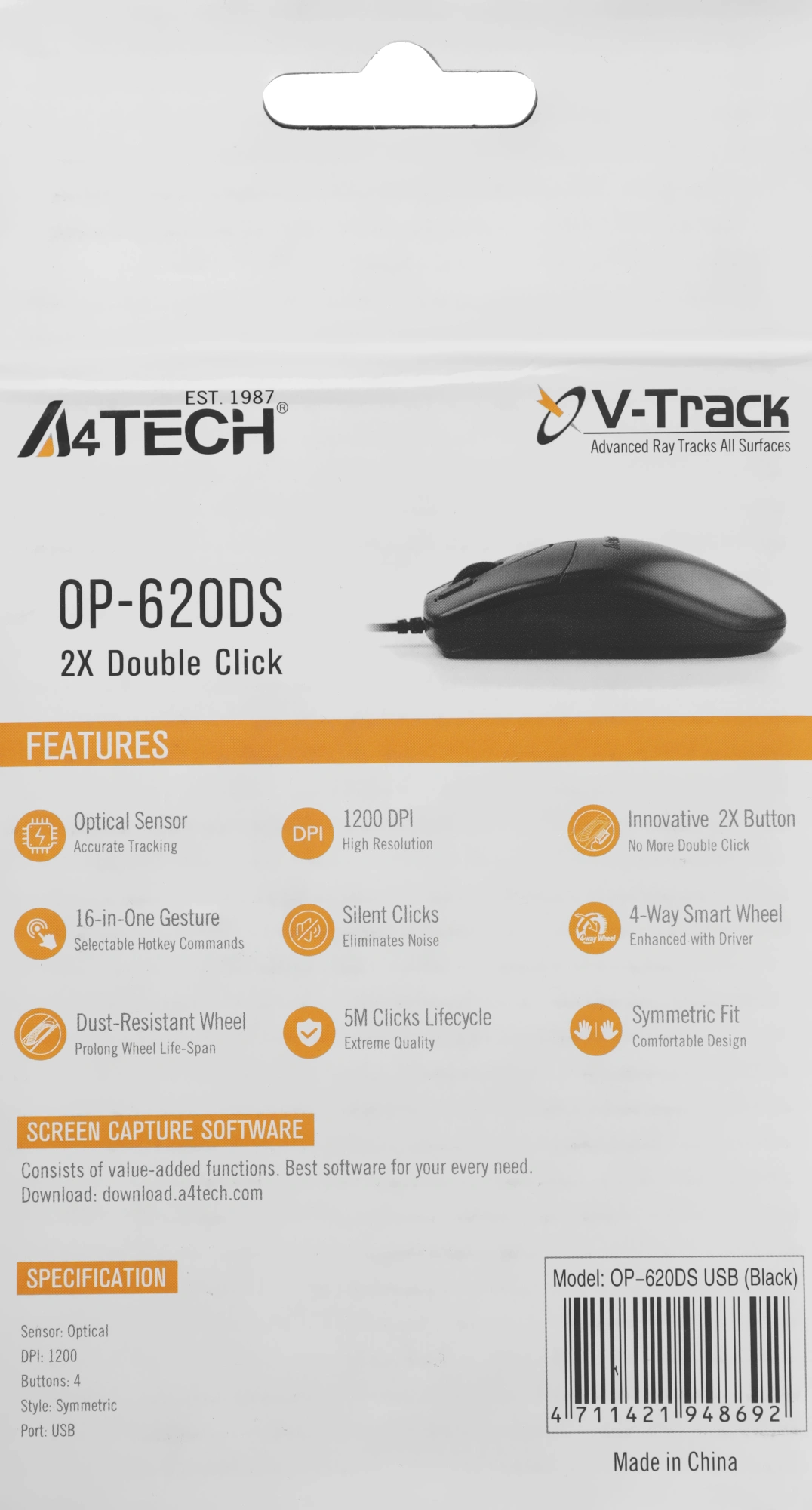 Мышь A4Tech OP-620DS черный оптическая 1200dpi silent USB 3but — миниатюра 5