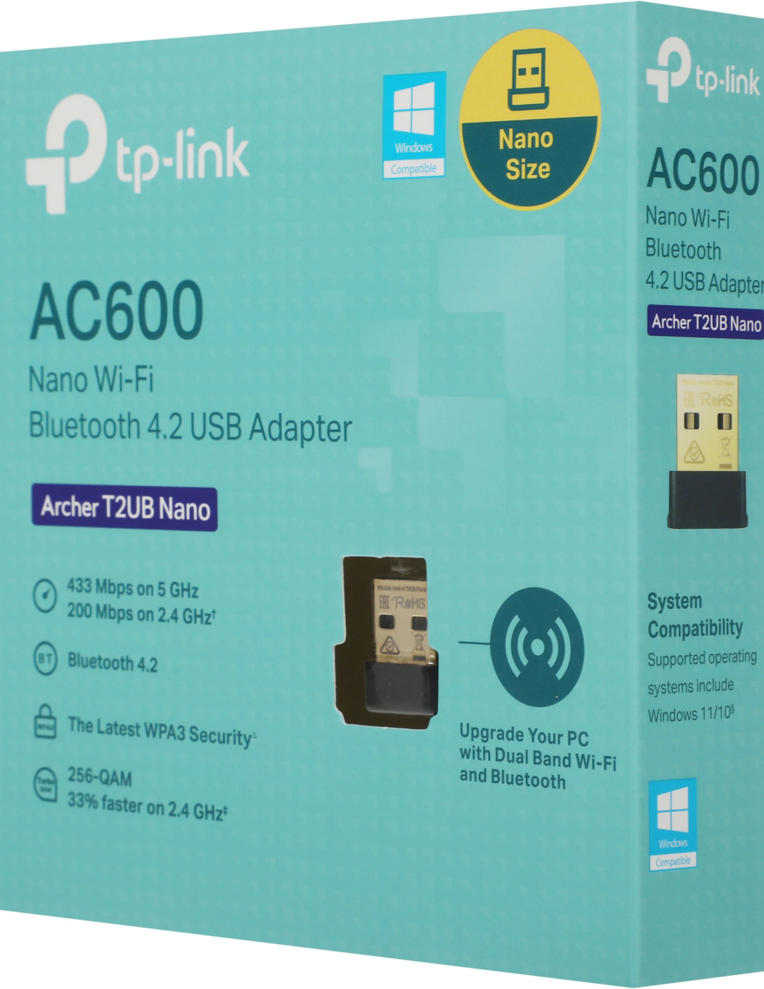 Сетевой адаптер Wi-Fi + Bluetooth TP-Link Archer T2UB Nano AC600 USB 2.0 (ант.внутр.) 1ант. — миниатюра 2