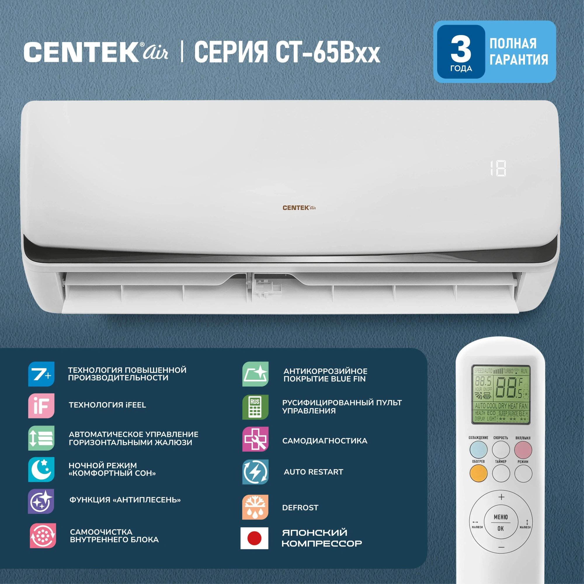 Сплит-система Centek CT-65B24 белый — миниатюра 7