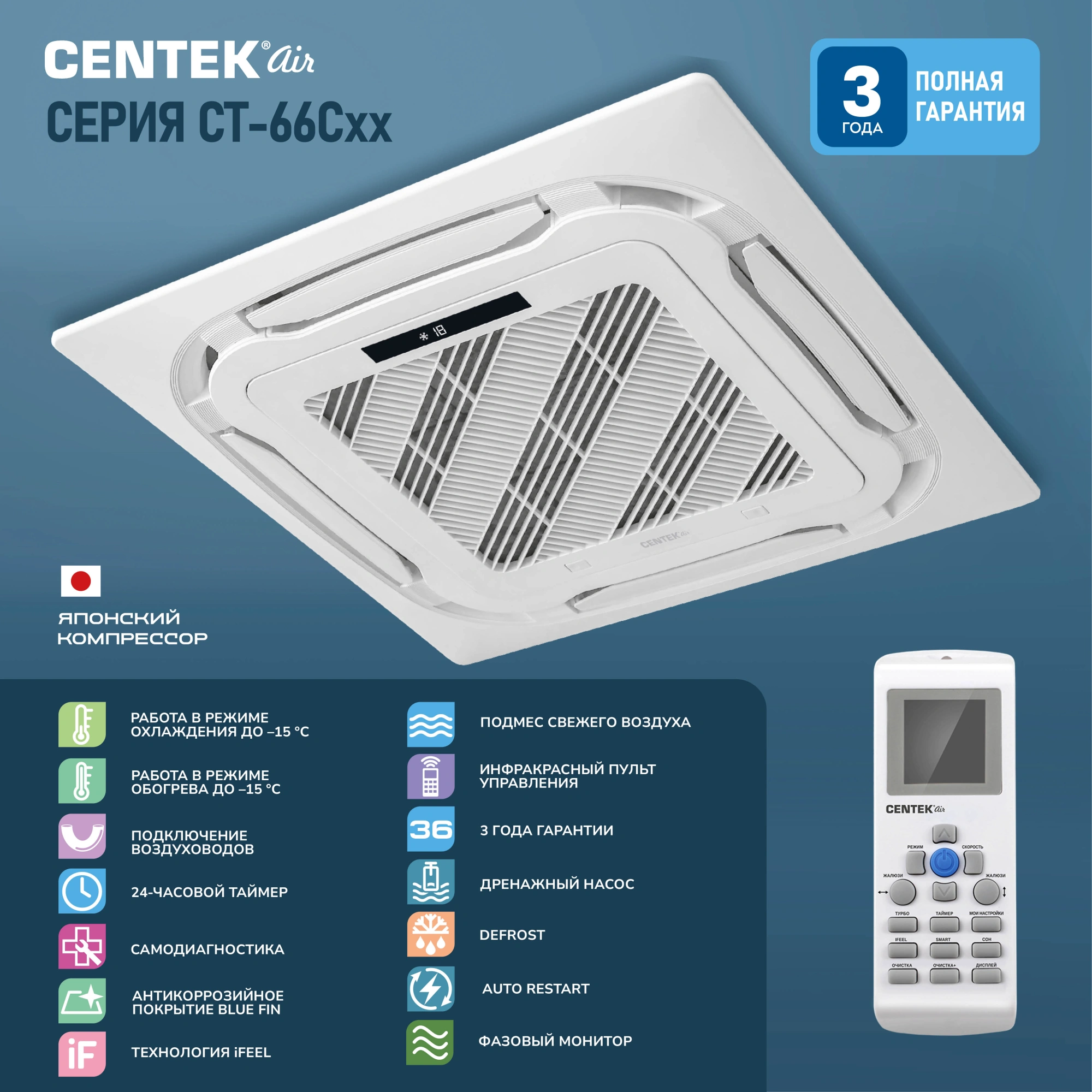 Сплит-система Centek CT-66C24 белый — миниатюра 3