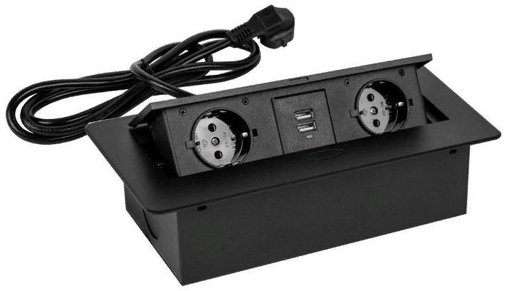 Сетевой разветвитель Premier PX/BL-HOR-2R-2USB-BLK 1.8м (2 розетки) черный (коробка)