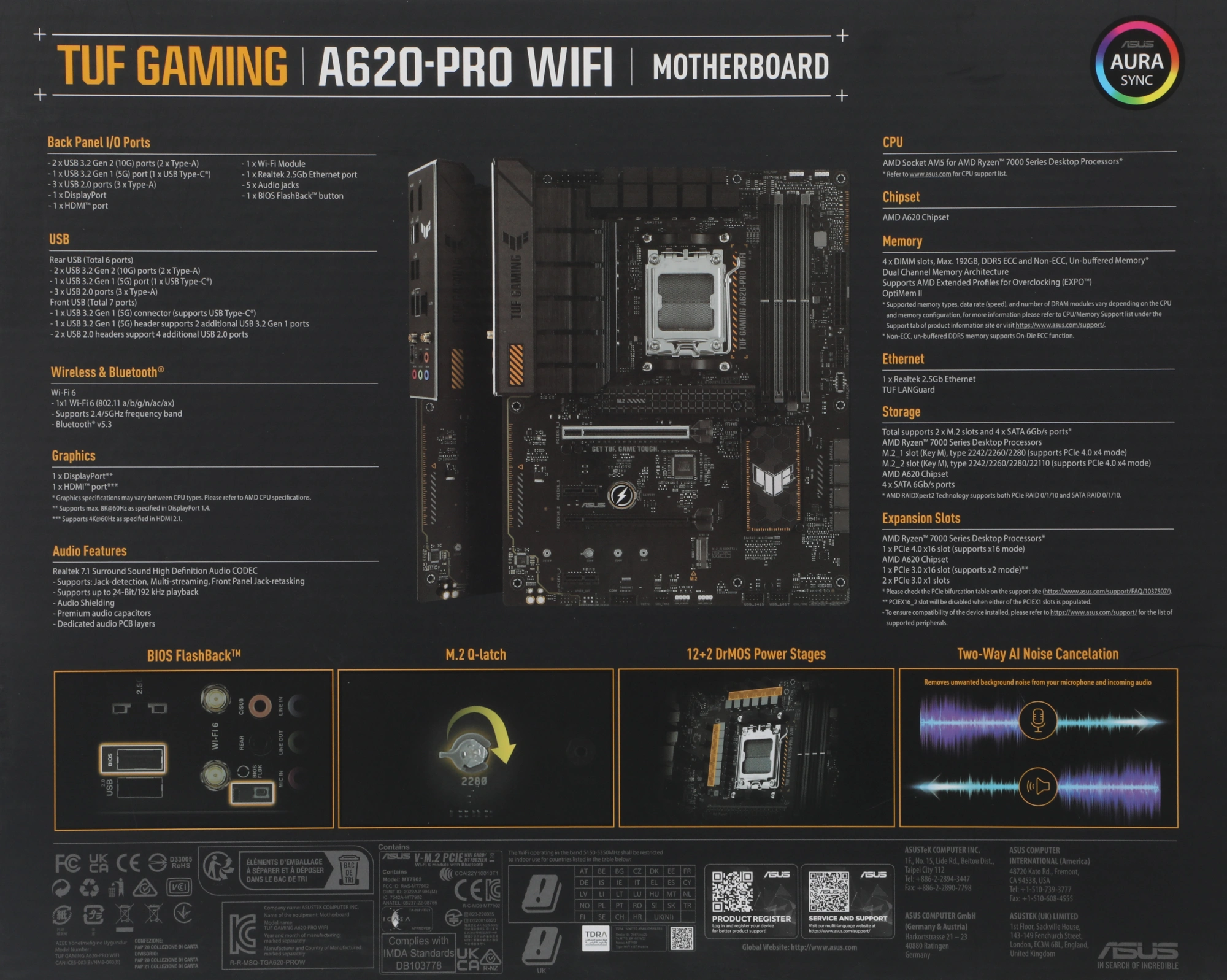 Материнская плата Asus TUF GAMING A620-PRO WIFI Socket AM5 AMD A620 4xDDR5 ATX AC`97 8ch(7.1) 2.5Gg RAID+HDMI+DP — миниатюра 18