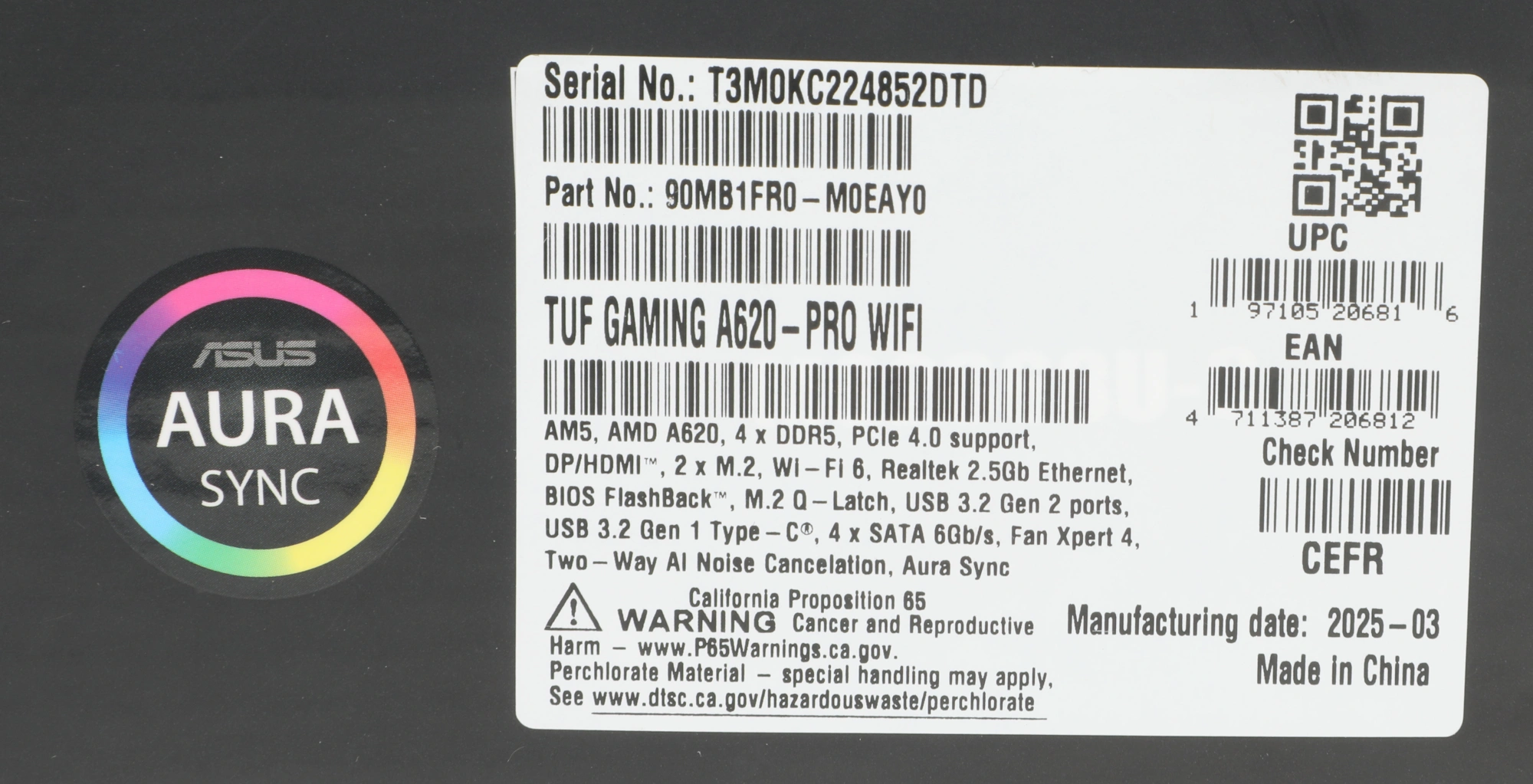 Материнская плата Asus TUF GAMING A620-PRO WIFI Socket AM5 AMD A620 4xDDR5 ATX AC`97 8ch(7.1) 2.5Gg RAID+HDMI+DP — миниатюра 16