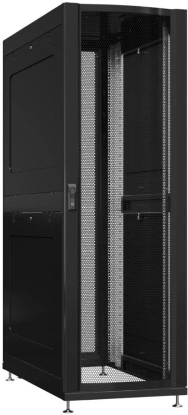 Шкаф серверный Powercom PSR4286-10201-BL напольный 42U 600x800мм пер.дв.перфор. задн.дв.перфор.2-хст. 800кг черный 100кг 2000мм IP20 сталь