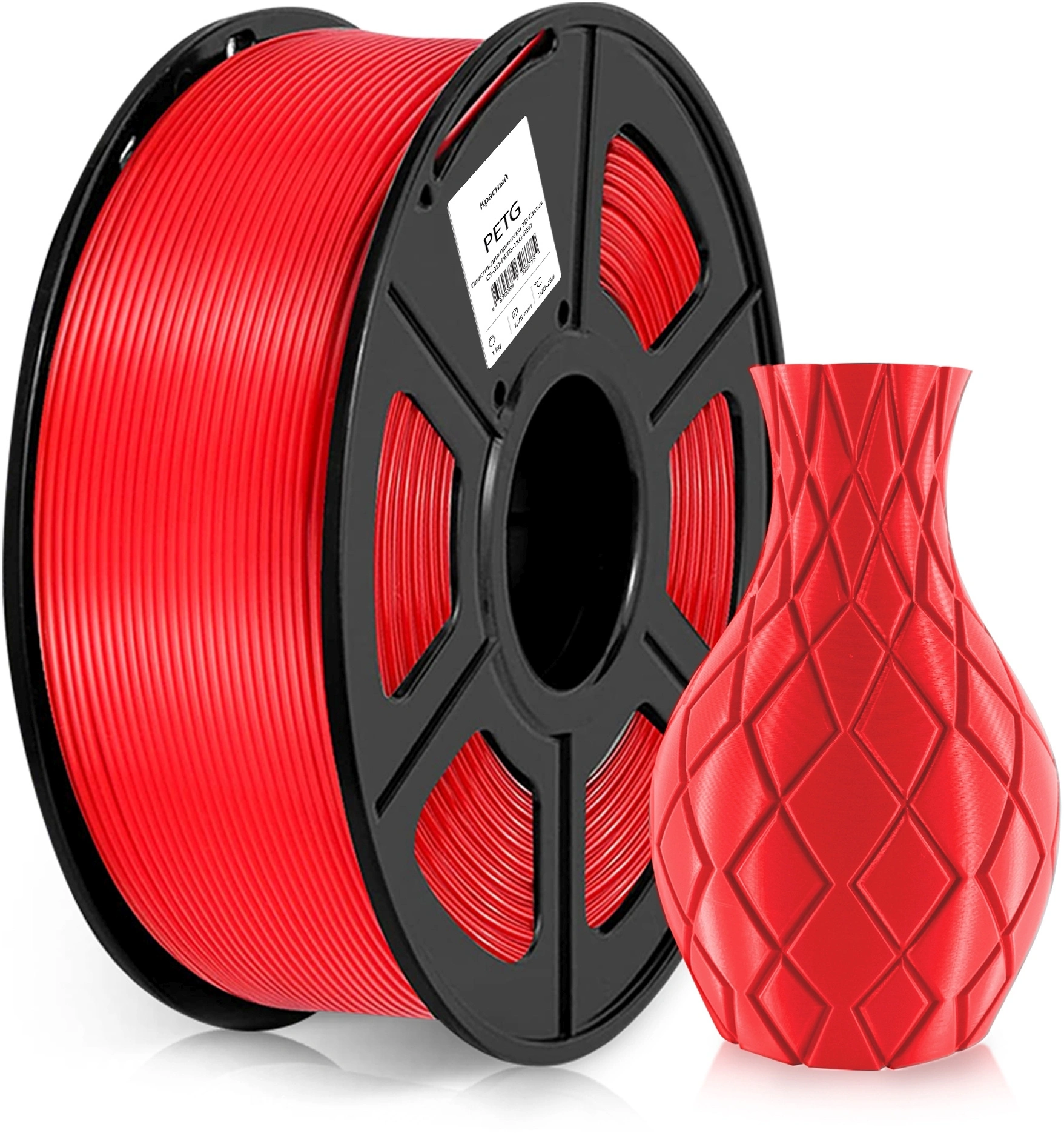 Пластик для принтера 3D Cactus CS-3D-PETG-1KG-RED PETG d1.75мм 1кг L316м 1цв. — миниатюра 3