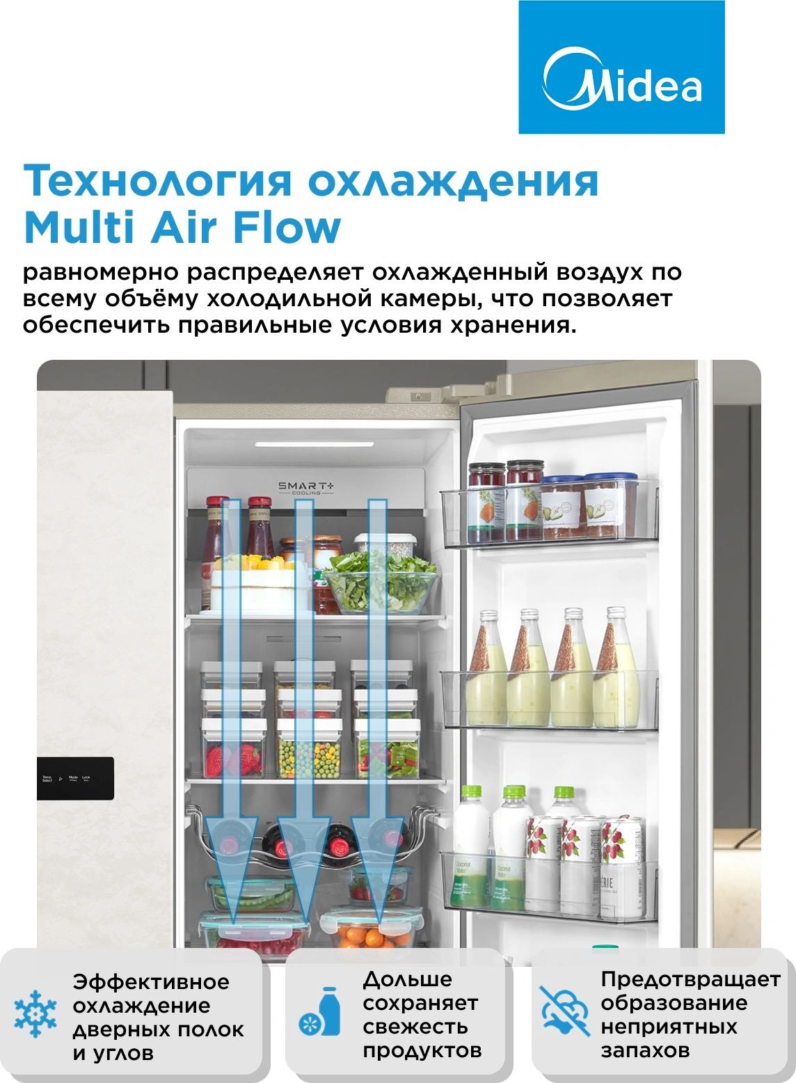 Холодильник Midea MDRS791MIE33 2-хкамерн. бежевый инвертер — миниатюра 13