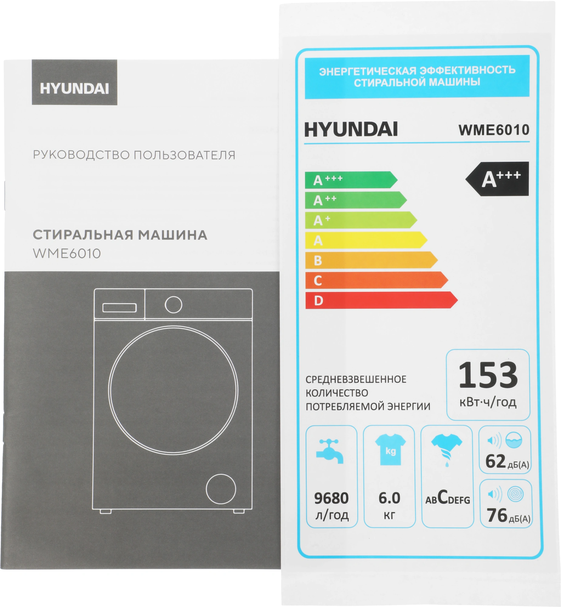 Стиральная машина Hyundai WME6010 класс: A+++ загр.фронтальная макс.:6кг белый инвертор — миниатюра 6