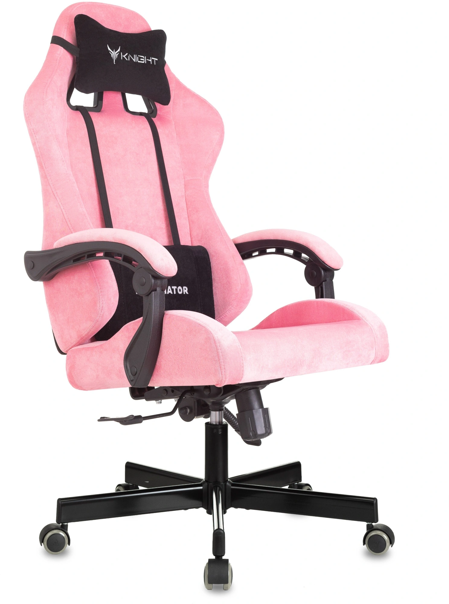 Кресло игровое Knight Terminator розовый Velvet 36 с подголов. крестов. металл — фото 1