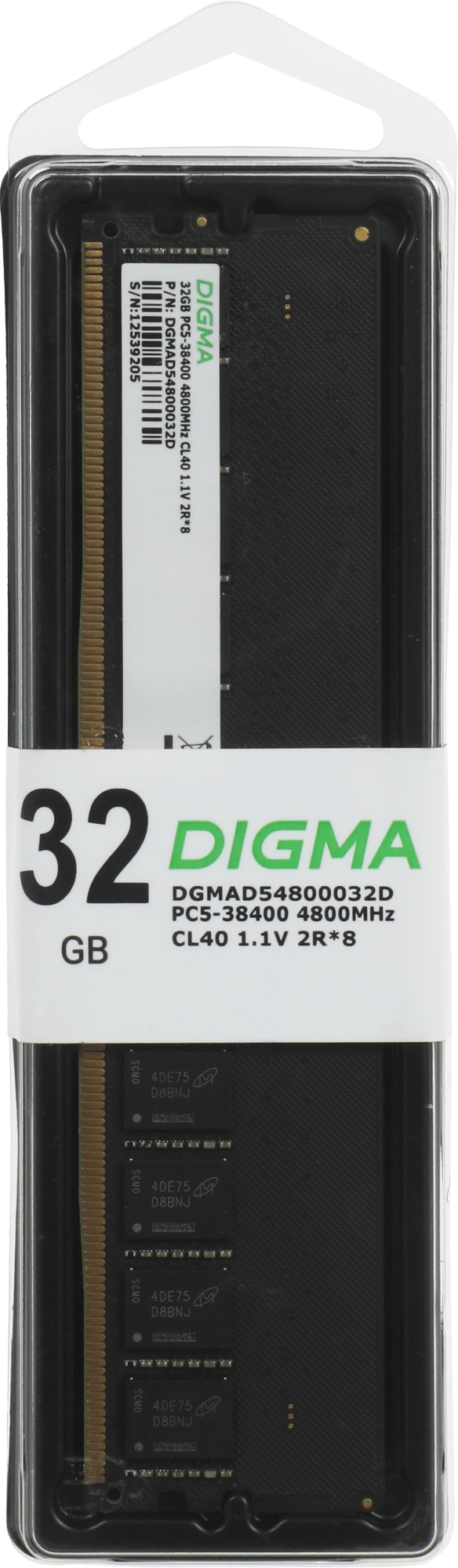Память DDR5 32GB 4800MHz Digma DGMAD54800032D RTL PC5-38400 CL40 DIMM UDIMM 288-pin 1.1В dual rank Ret