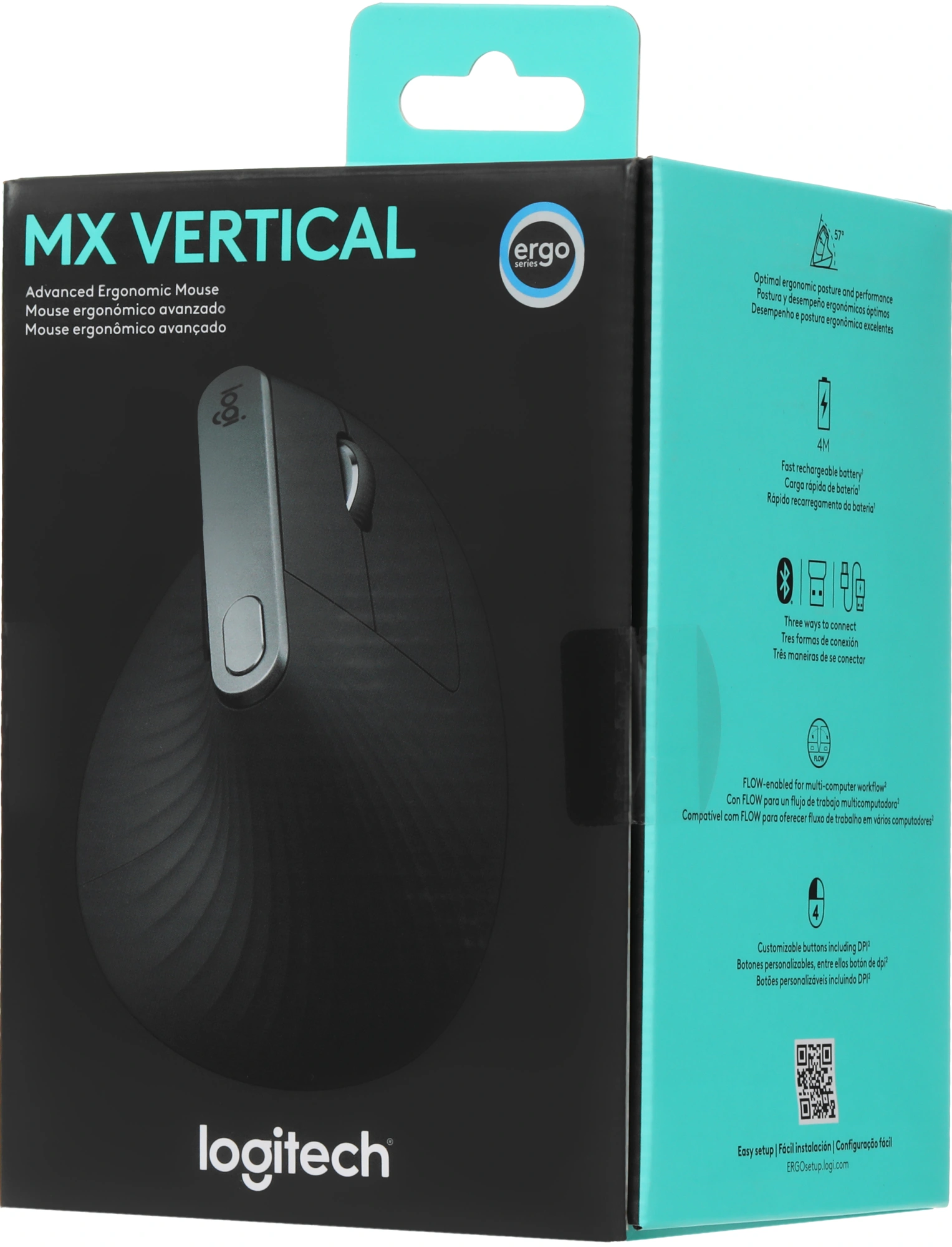 Мышь Logitech MX Vertical черный/серебристый оптическая 4000dpi беспров. BT/Radio USB 4but (910-005449) — миниатюра 12