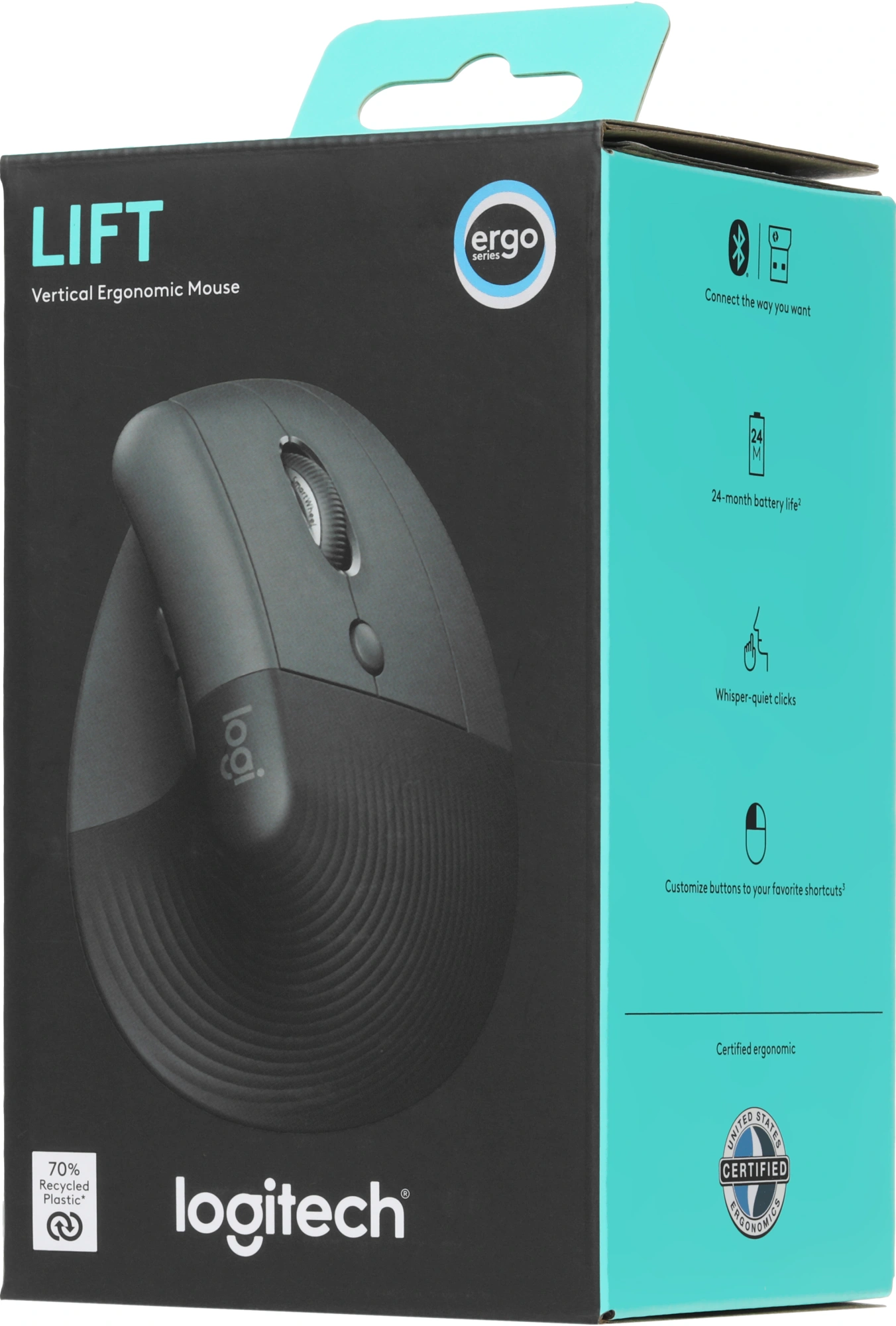 Мышь Logitech Lift графитовый оптическая 4000dpi silent беспров. BT/Radio USB для ноутбука 5but (910-006479) — фото 1