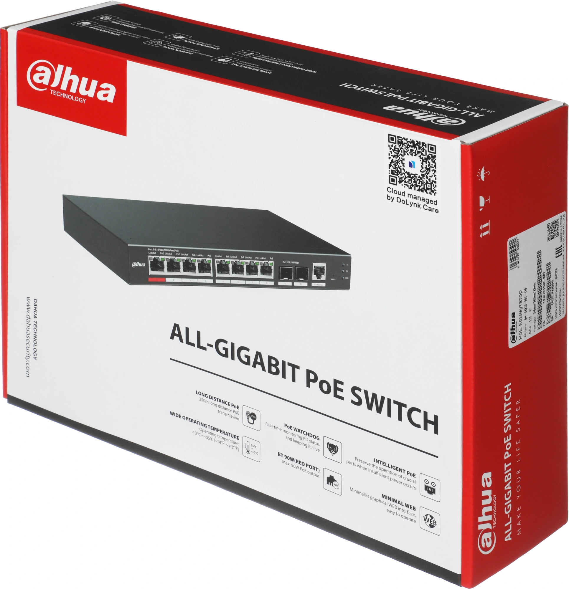 Коммутатор Dahua DH-S4210-8GT-110 (L2) 10x1Гбит/с 2SFP 8PoE 110W управляемый — миниатюра 2