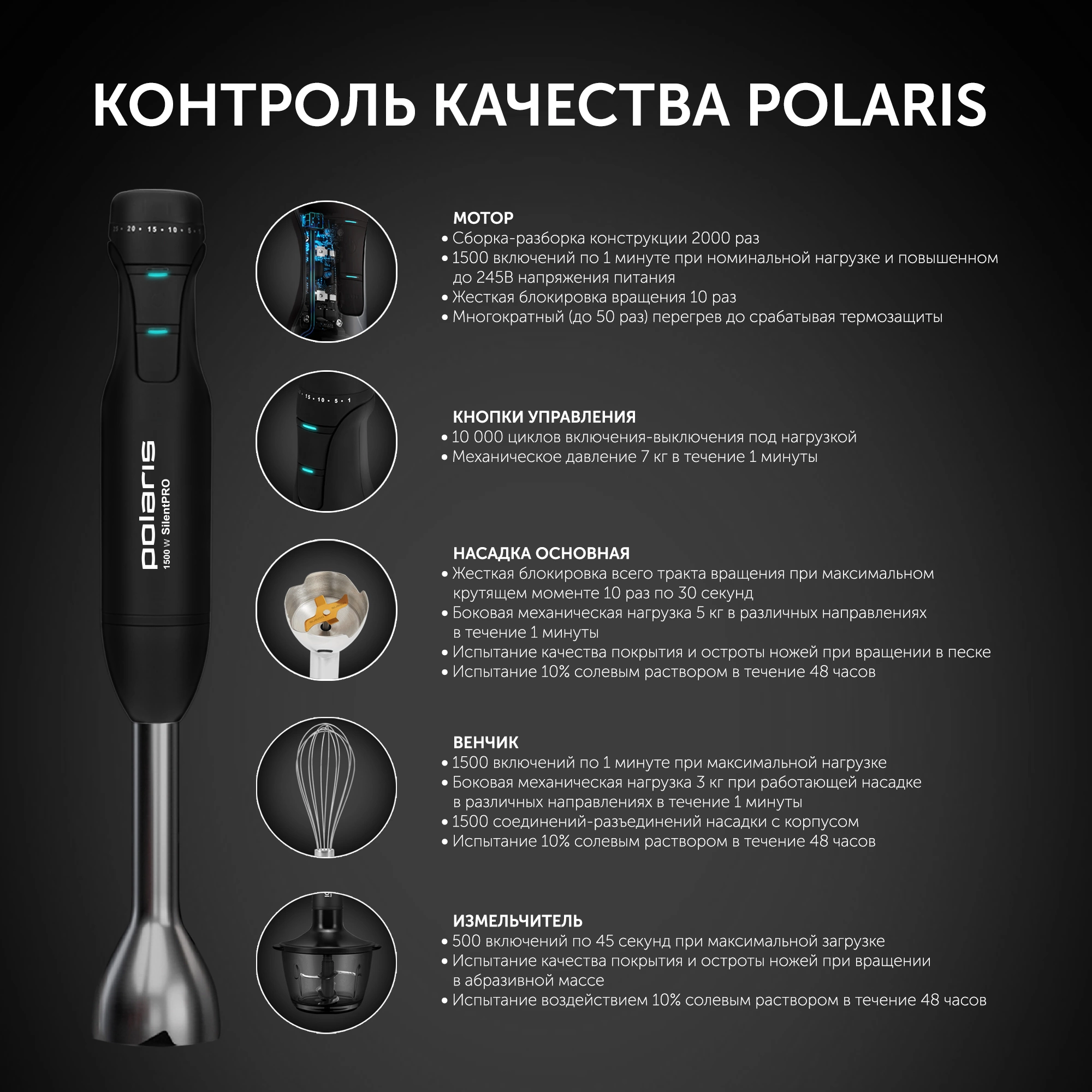 Блендер погружной Polaris Silent PHB 1510GL 1500Вт черный/серебристый — миниатюра 11