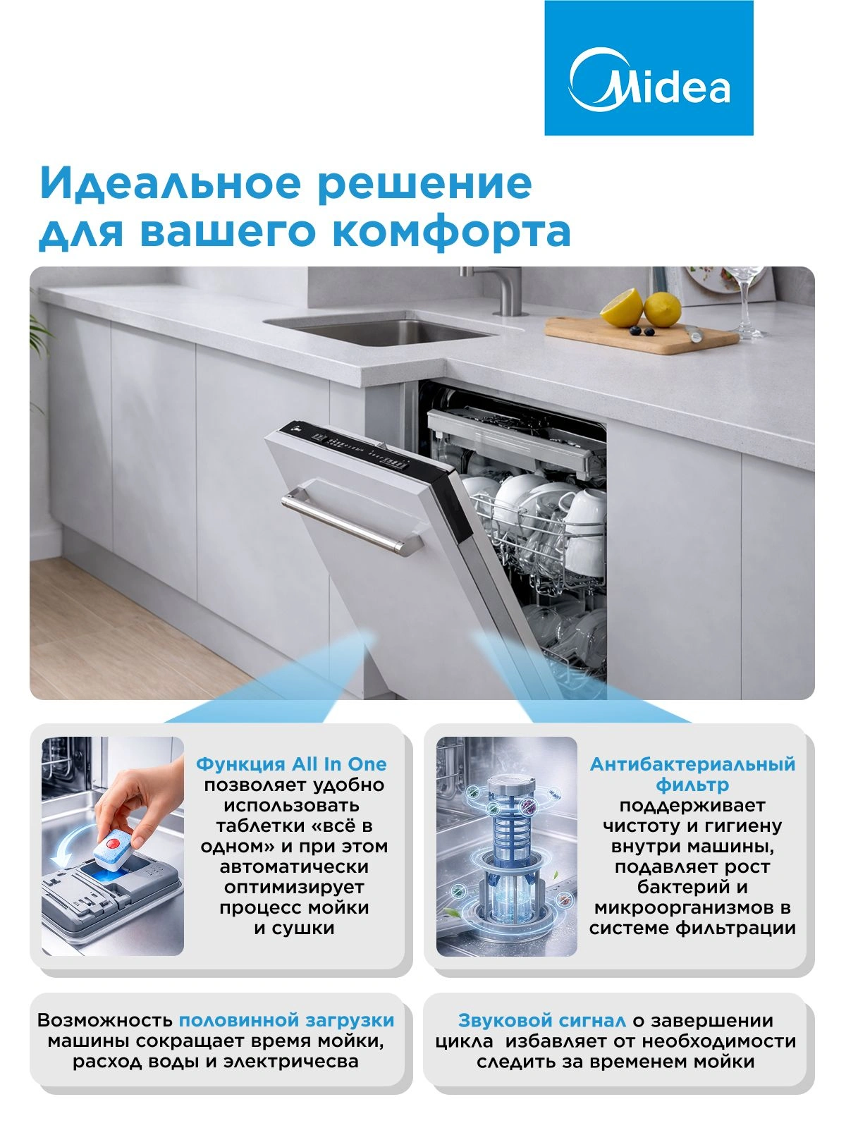 Посудомоечная машина встраив. Midea MID45S150i 2000Вт узкая — миниатюра 31