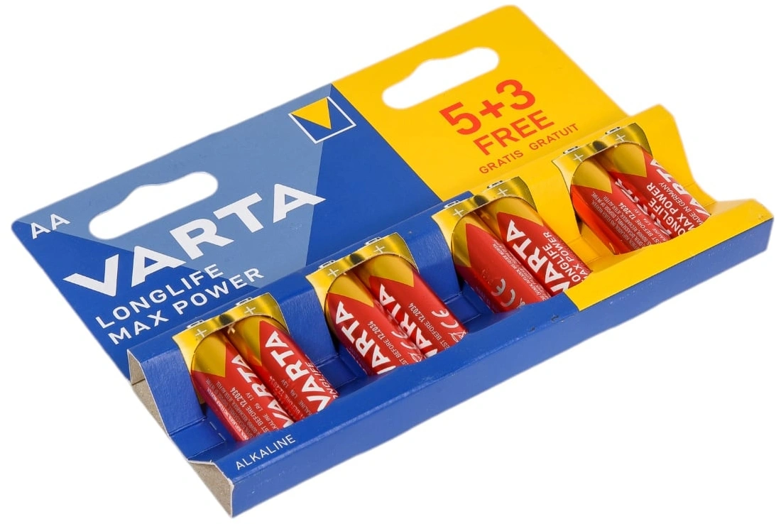 Батарея Varta LongLife Max Power Alkaline LR6 BL5+3 AA (8шт) блистер — миниатюра 3