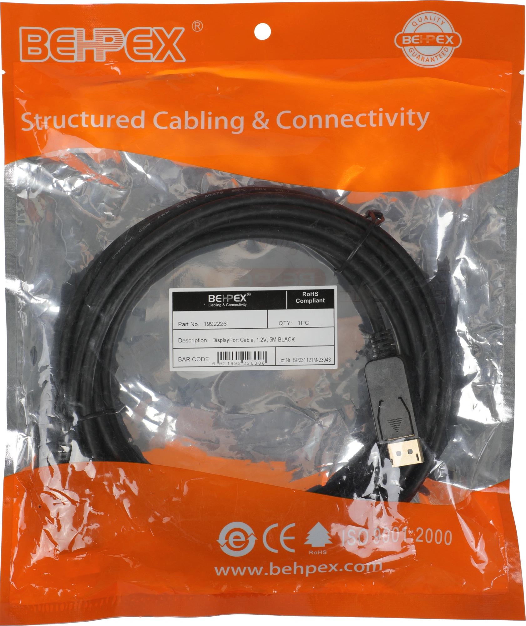 Кабель аудио-видео ver1.2 DisplayPort (m)/DisplayPort (m) 5м. черный — миниатюра 2