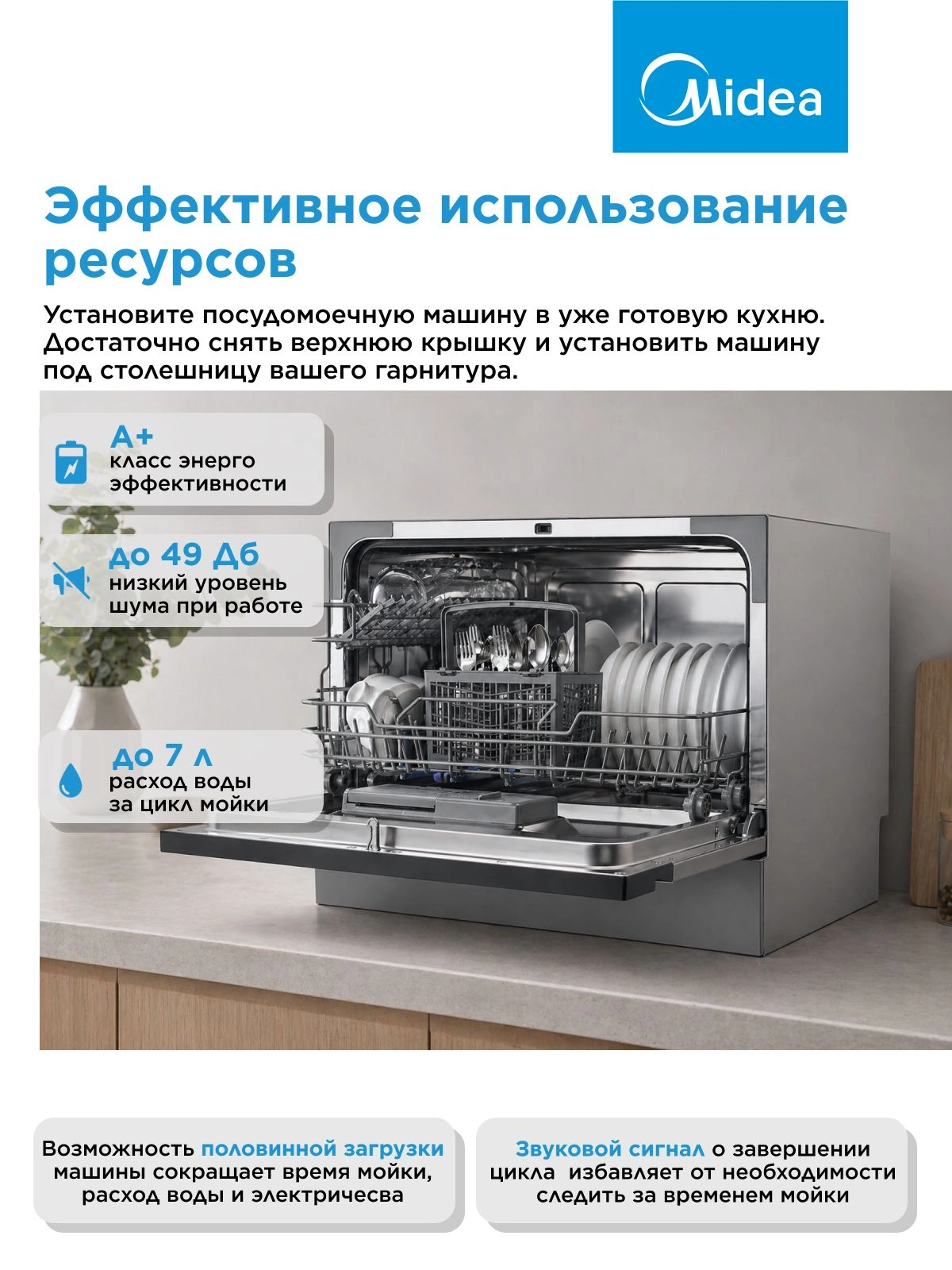 Посудомоечная машина Midea MCFD55S460Si серый (компактная) — миниатюра 23