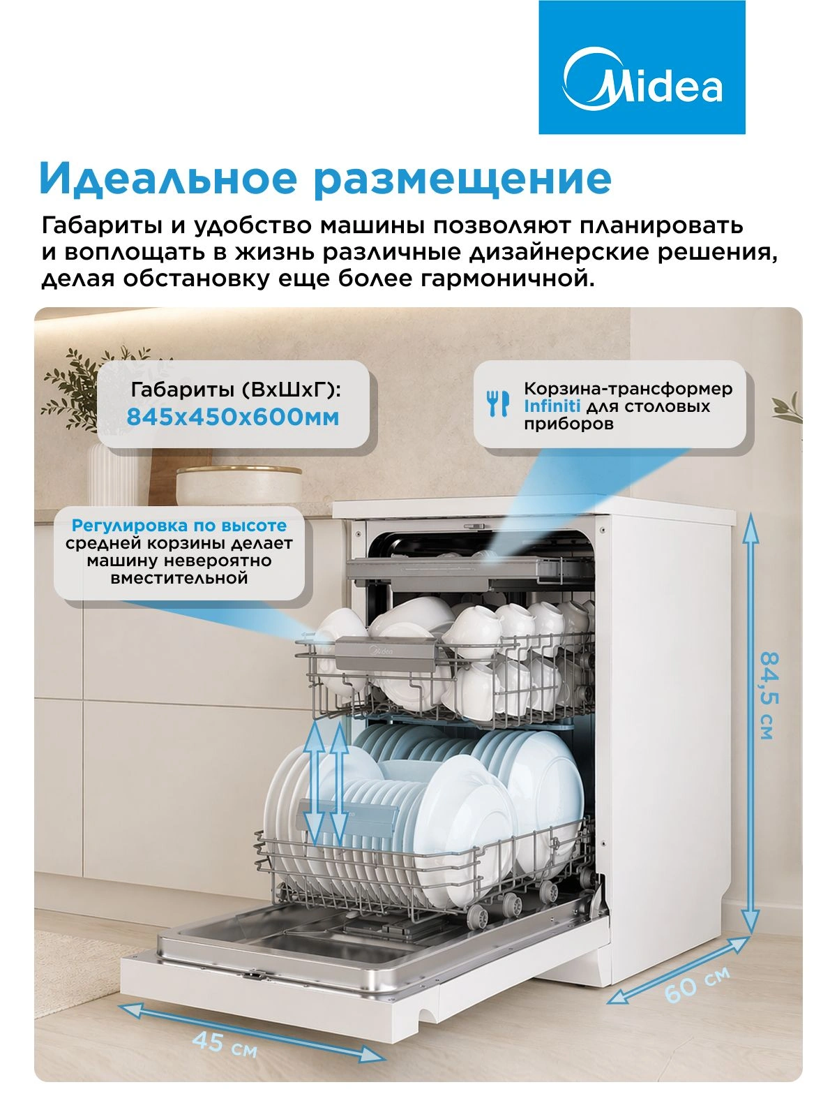 Посудомоечная машина Midea MFD45S150Wi белый (узкая) — миниатюра 19