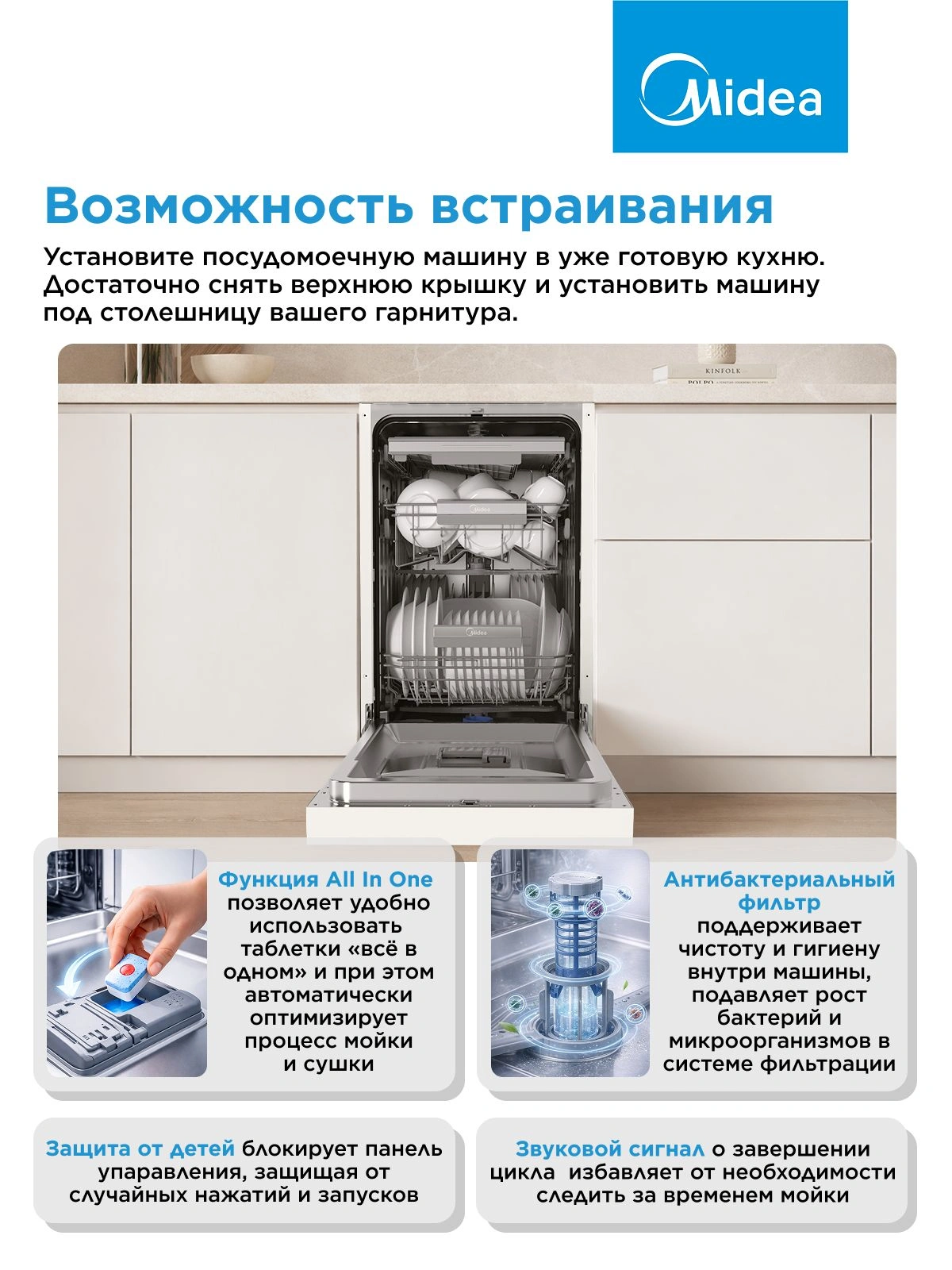 Посудомоечная машина Midea MFD45S150Wi белый (узкая) — миниатюра 26
