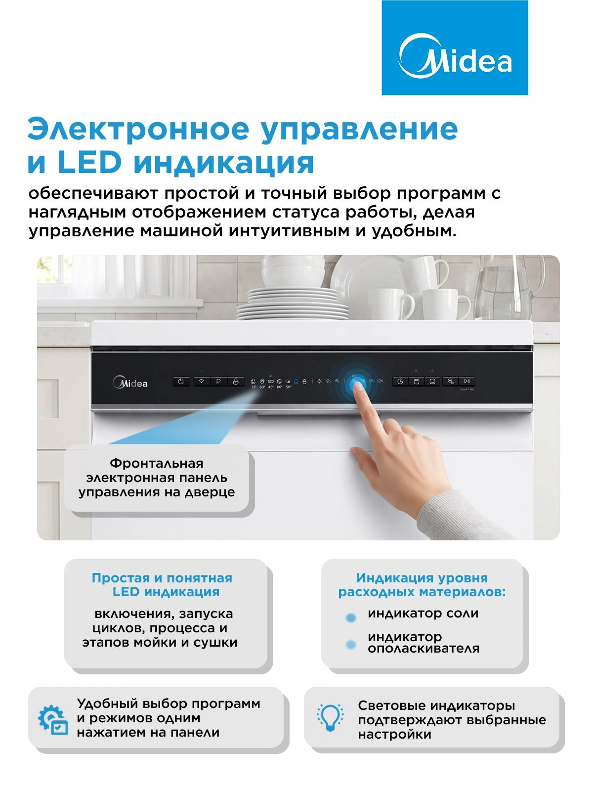 Посудомоечная машина Midea MFD60S150Wi белый (полноразмерная) — миниатюра 9