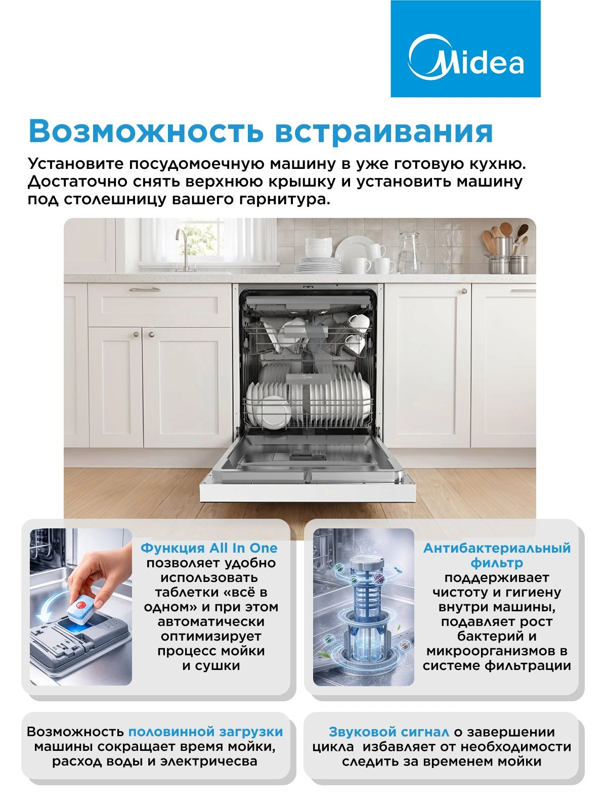 Посудомоечная машина Midea MFD60S150Wi белый (полноразмерная) — миниатюра 15