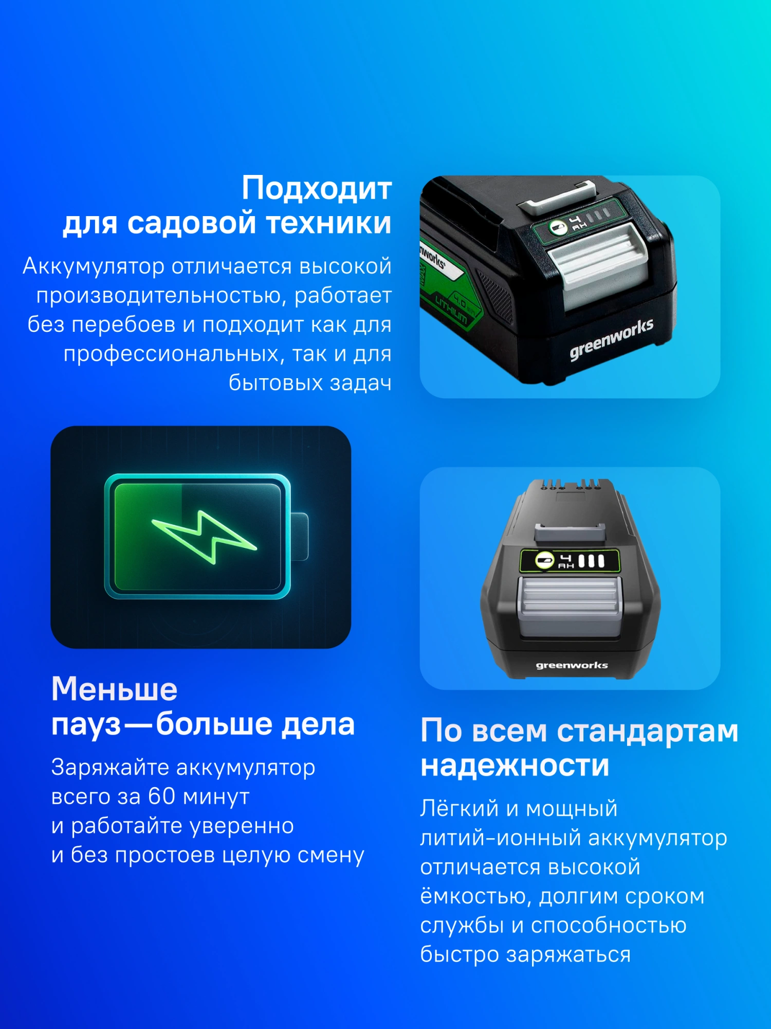 Батарея аккумуляторная Greenworks G24B4 24В 4Ач Li-Ion (2938407) — миниатюра 6