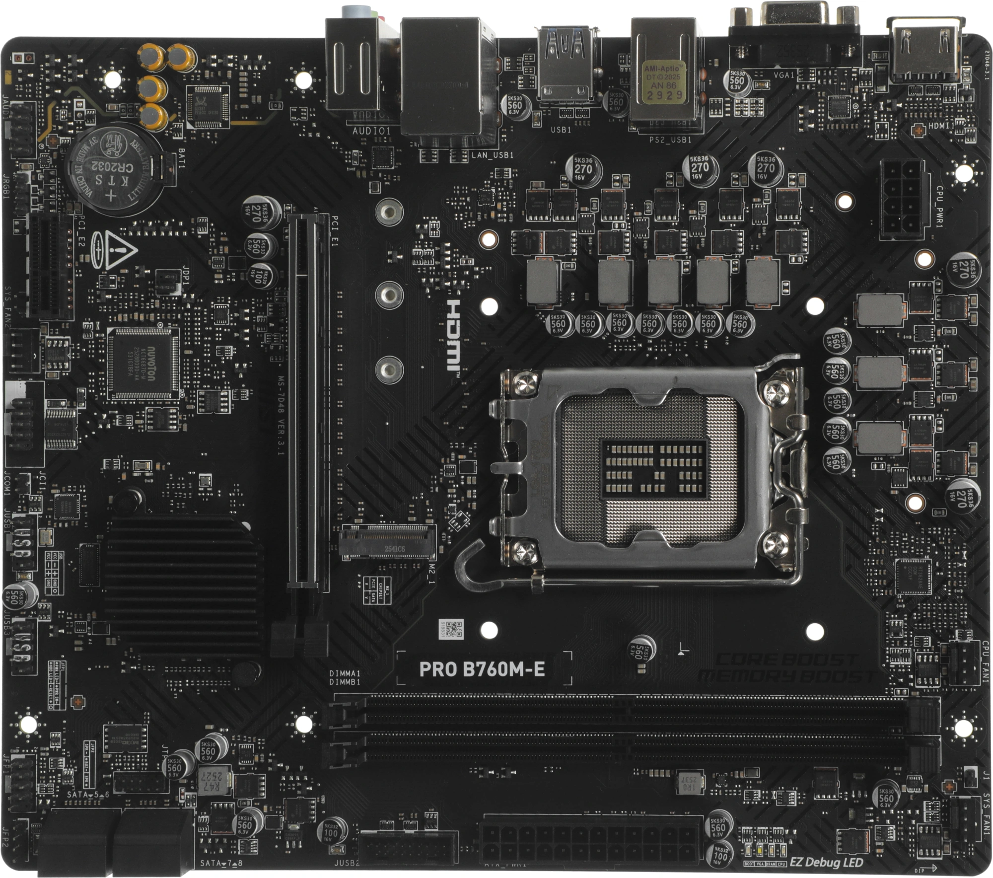 Материнская плата MSI PRO B760M-E Soc-1700 Intel B760 2xDDR5 mATX AC`97 8ch(7.1) GbLAN+VGA+HDMI — фото 1