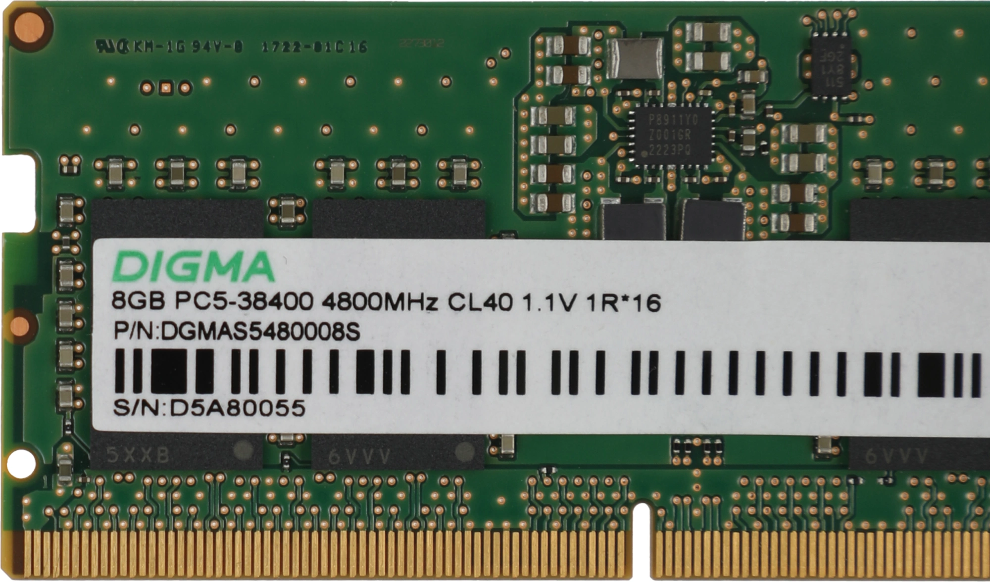 Память DDR5 8GB 4800MHz Digma DGMAS5480008S RTL PC5-38400 CL40 SO-DIMM 262-pin 1.1В single rank Ret — миниатюра 3